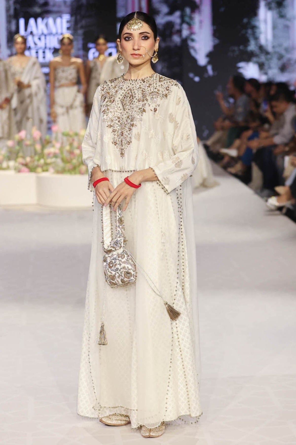 Roha Off White Anarkali Buta Embroidered Raneem Tunic With Sharara