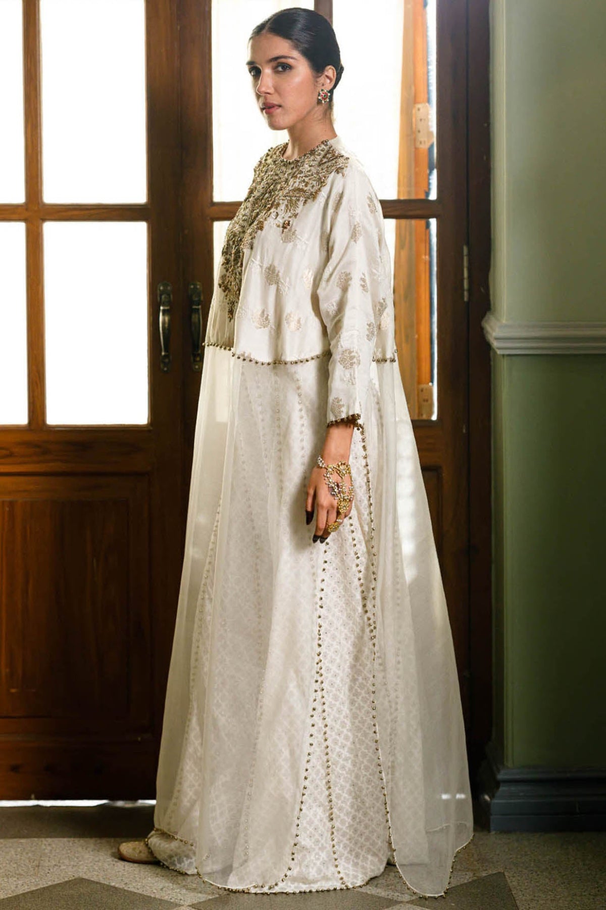 Roha Off White Anarkali Buta Embroidered Raneem Tunic With Sharara