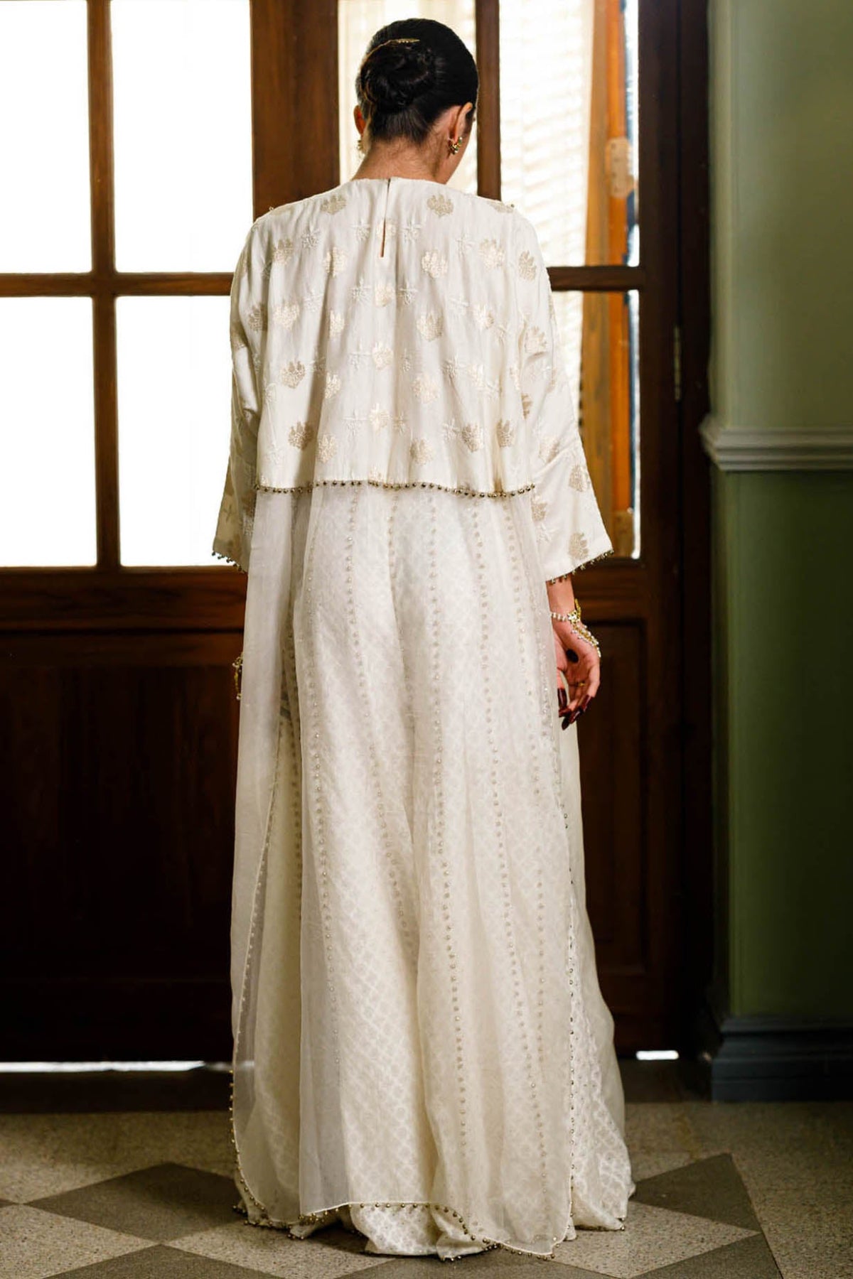 Roha Off White Anarkali Buta Embroidered Raneem Tunic With Sharara