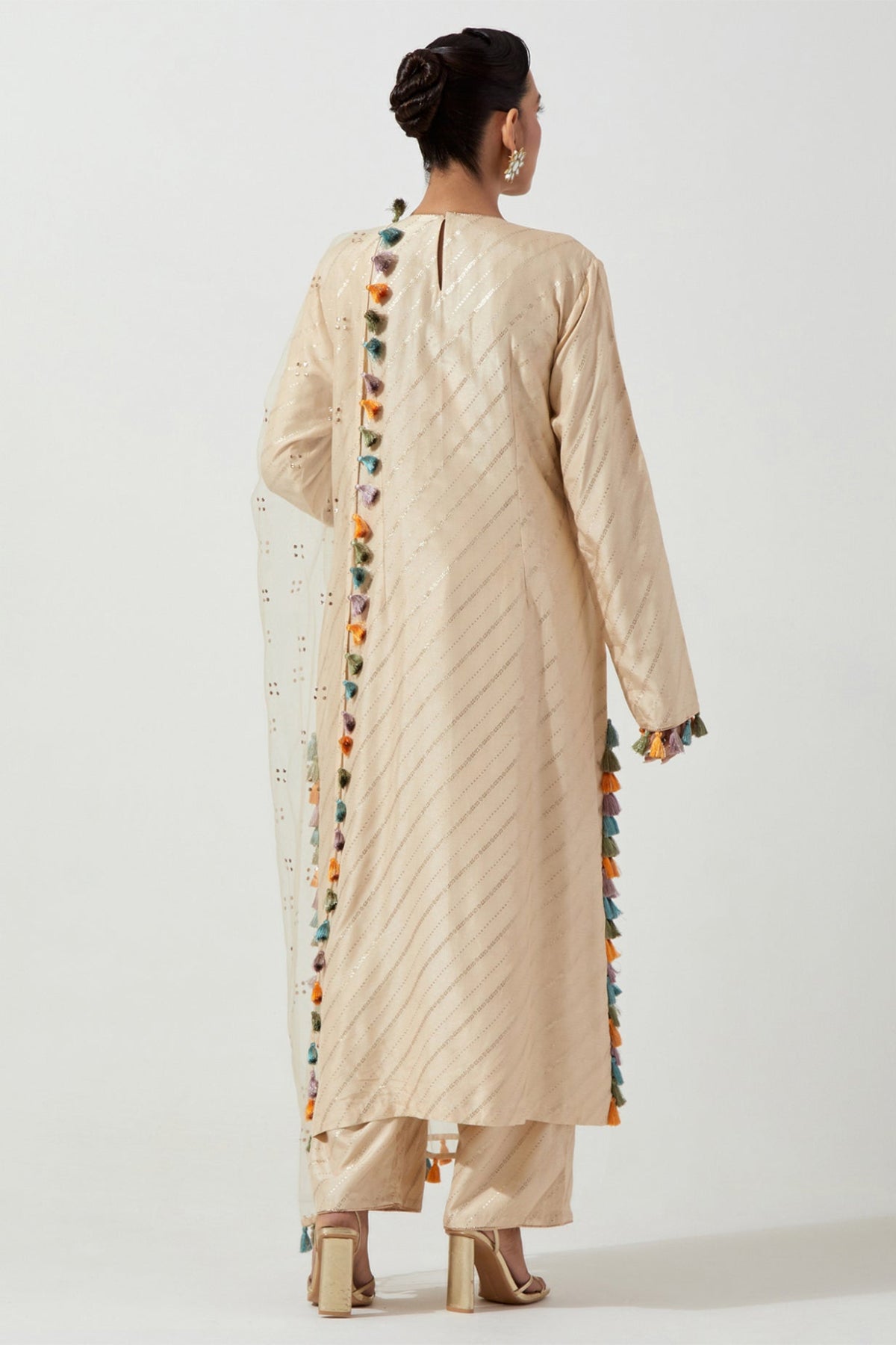 Stone Dola Silk Kurta With Pants & Net Dupatta
