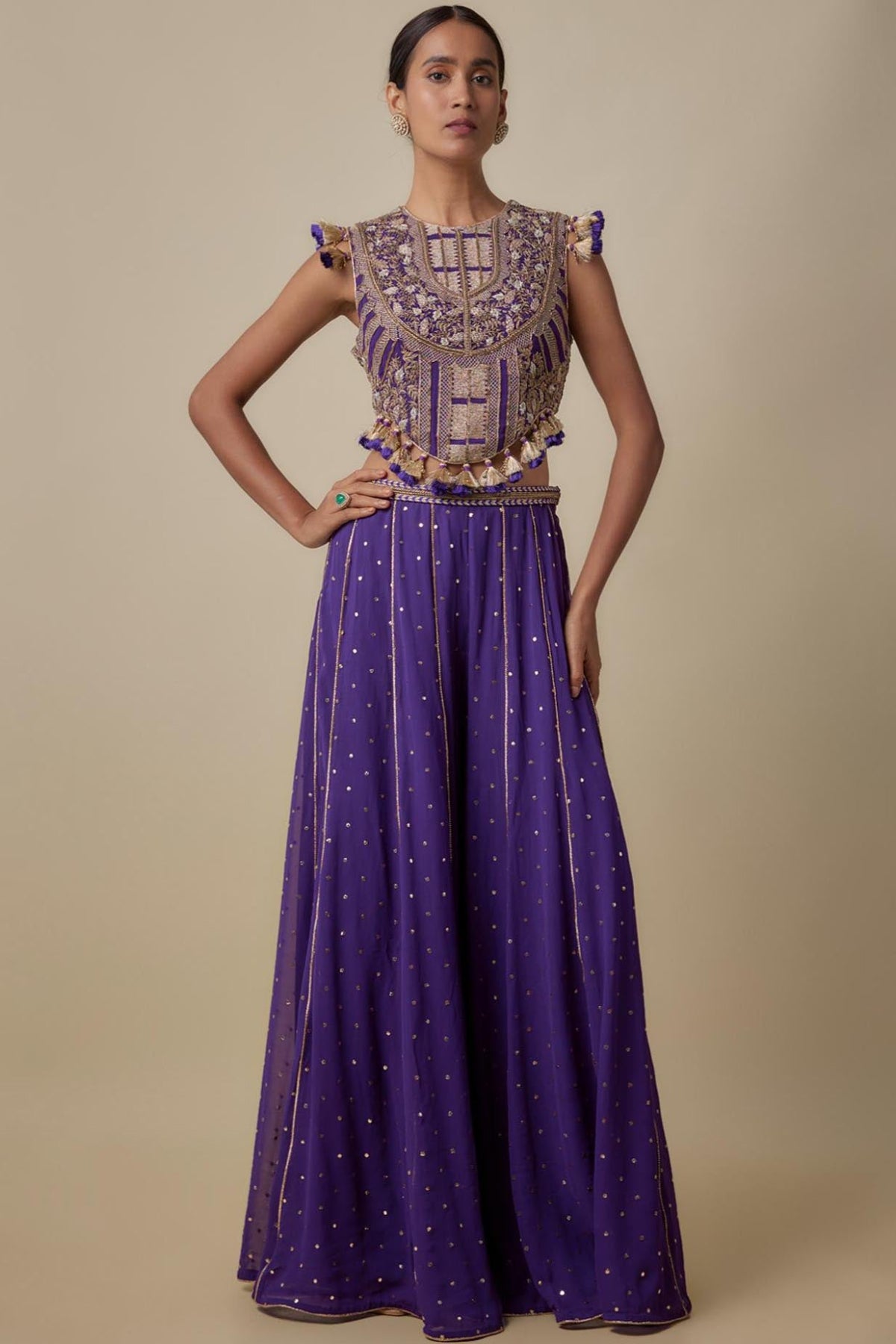Purple Embroidered Choli With Sharara