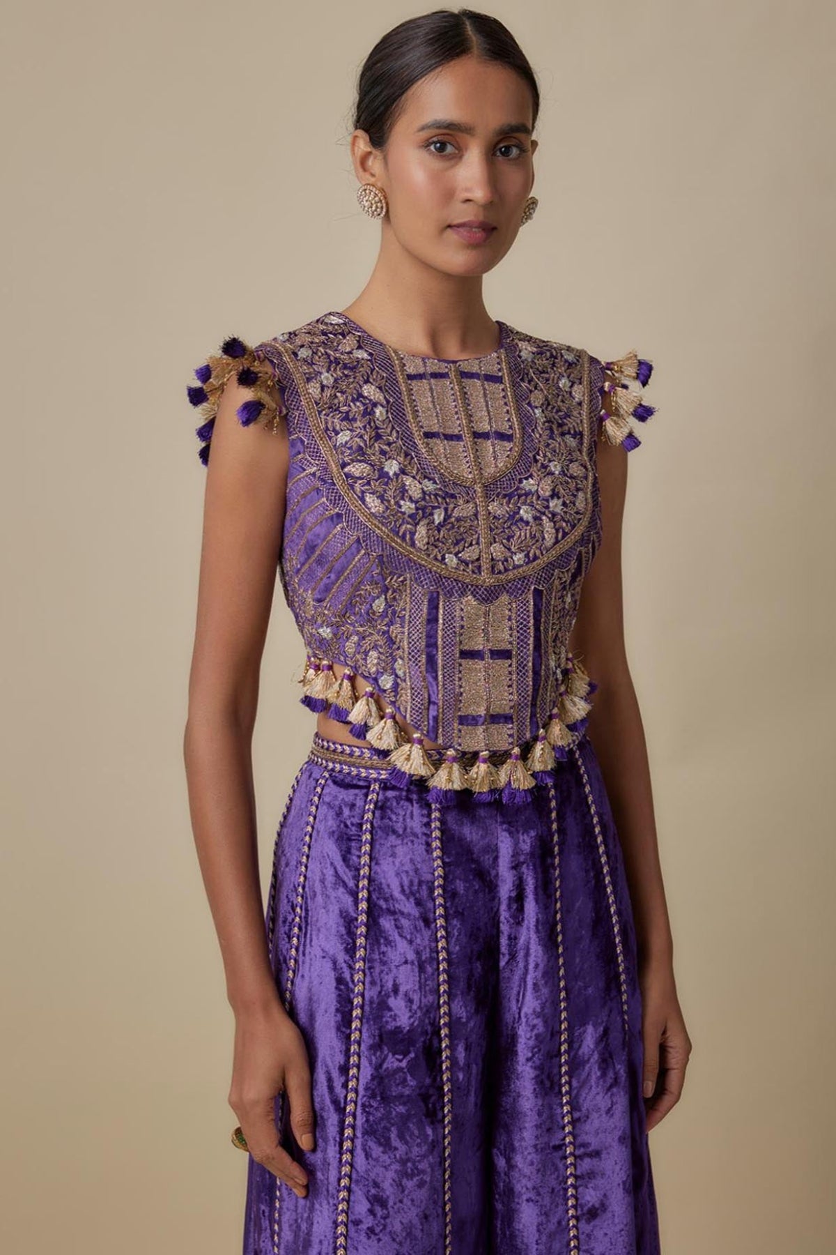 Purple Embroidered Choli With Embroidered Sharara Pant