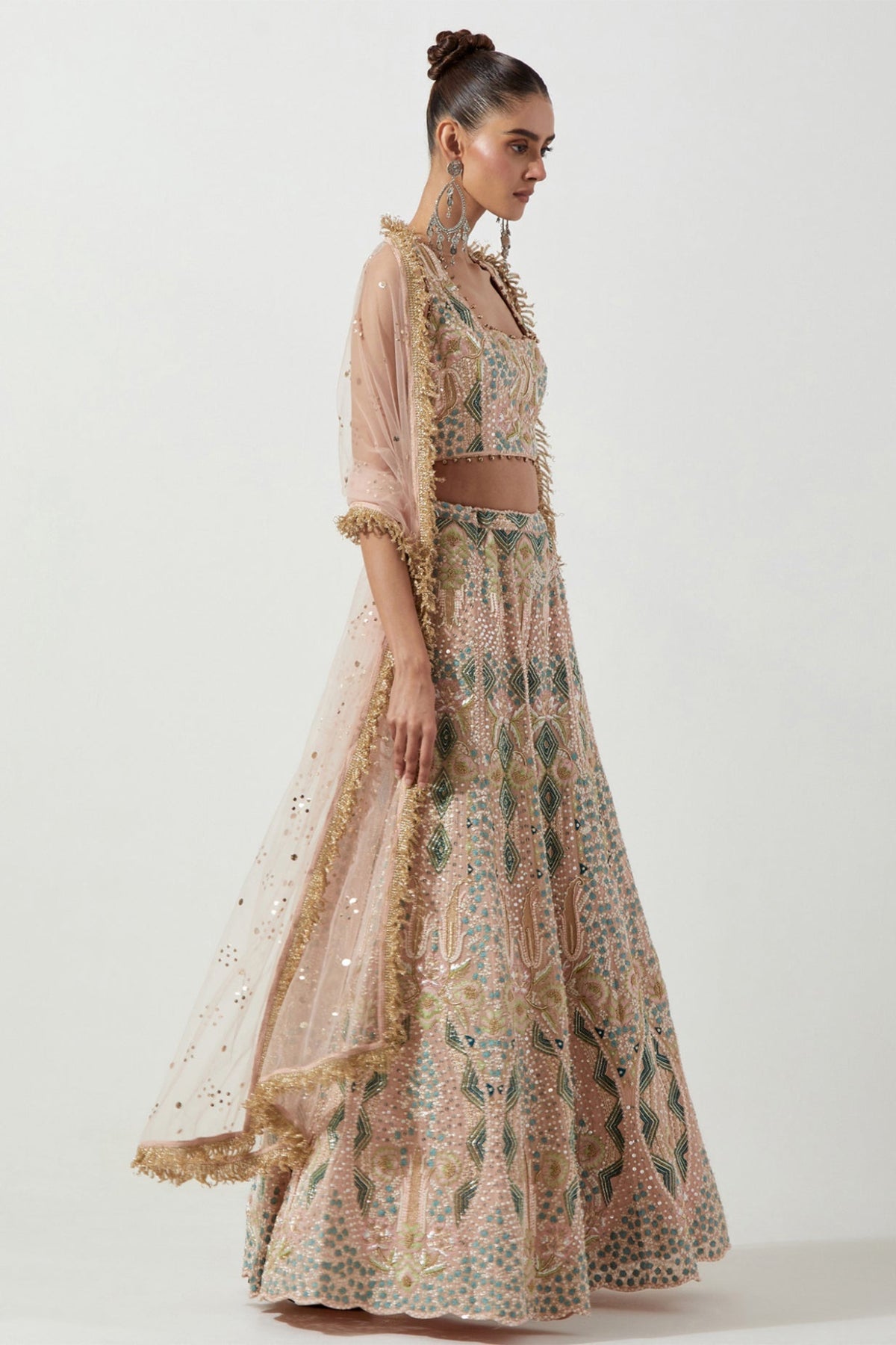 BLUSH PINK EMBROIDERED CHOLI & SHARARA WITH NET DUPATTA