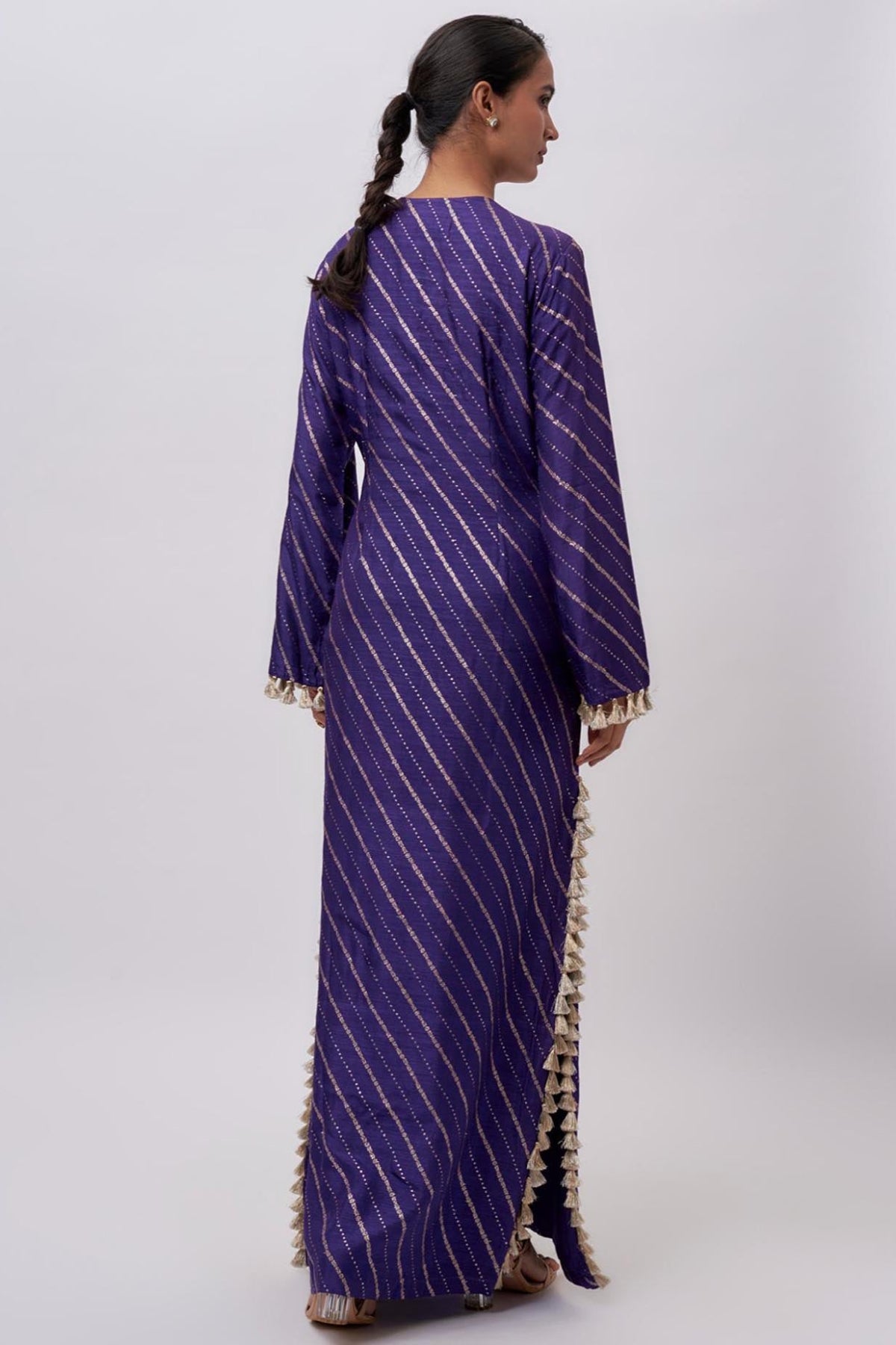 Purple Dola Silk Embroidered Kaftan.