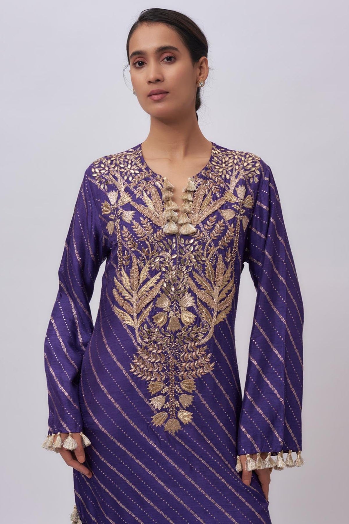 Purple Dola Silk Embroidered Kaftan.