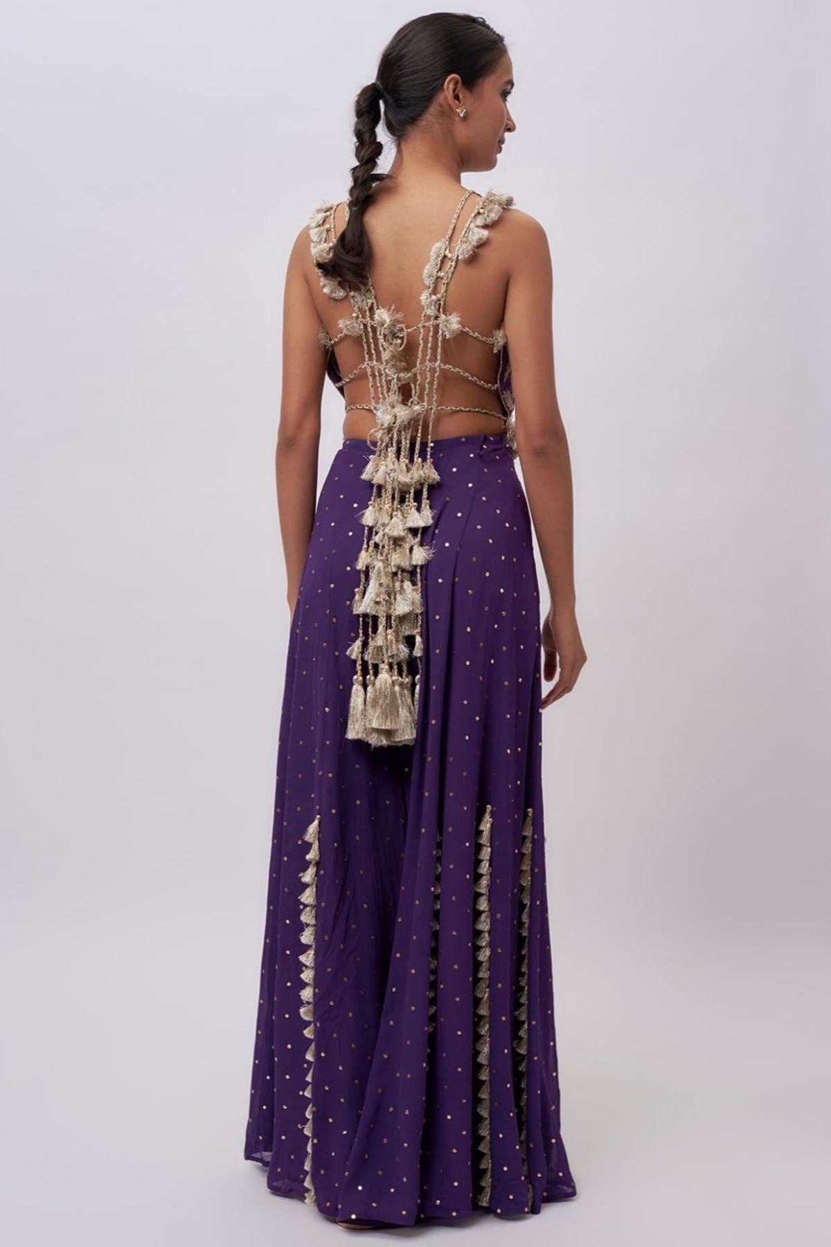 Purple Georgette Embroidred Choli And Mukaish Georgette Sharara