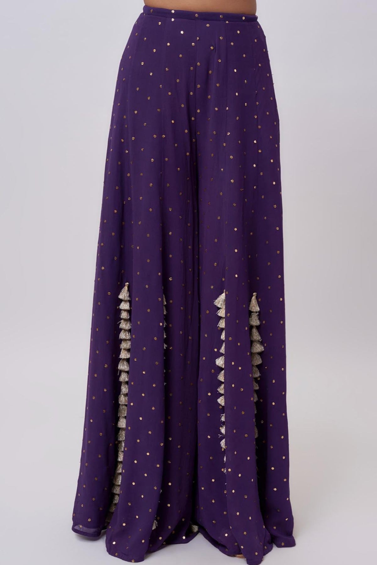 Purple Georgette Embroidred Choli And Mukaish Georgette Sharara