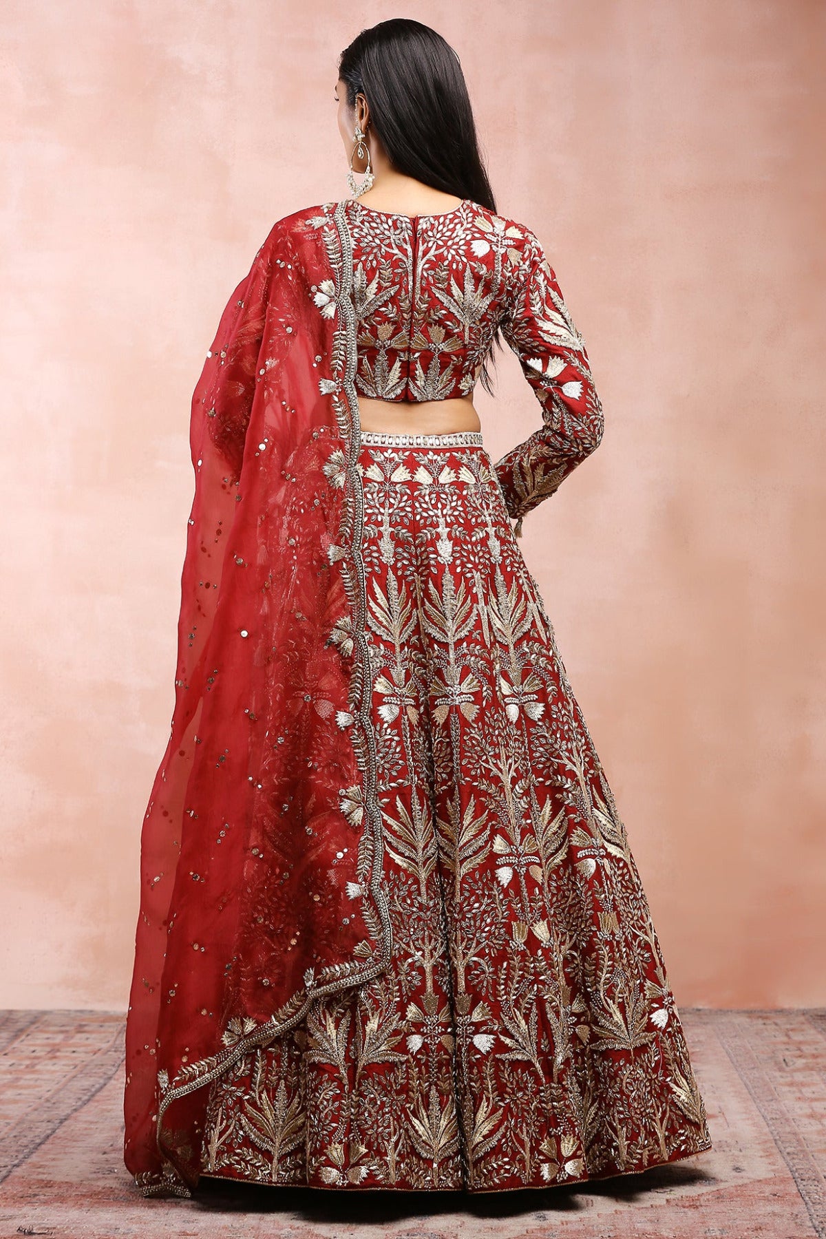 DARK RED BAGH EMBROIDERED CHOLI WITH LEHENGA AND DUPATTA