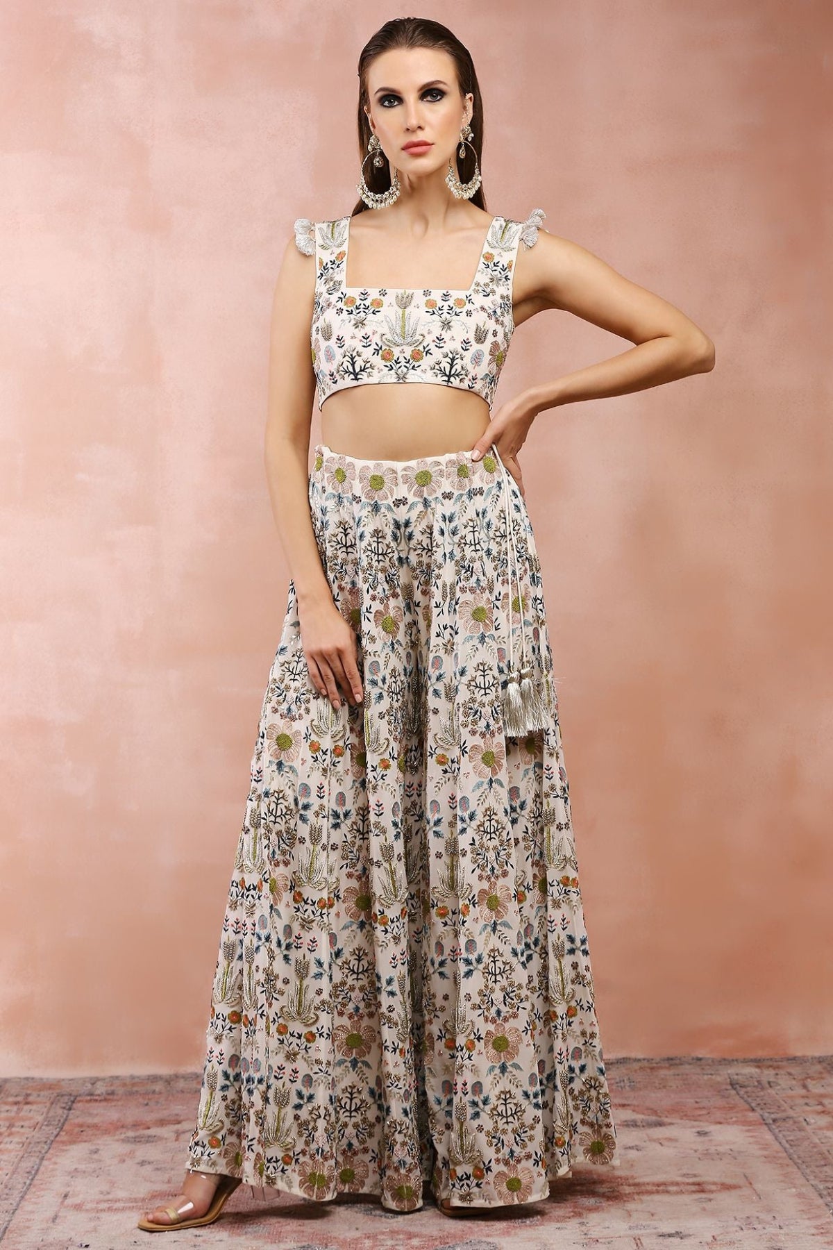 OFF WHITE TULIP GARDEN EMBROIDERY CHOLI WITH SHARARA