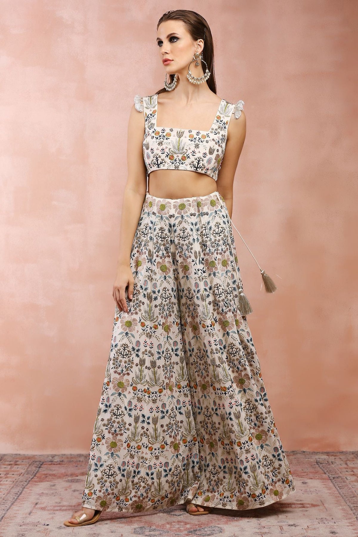 OFF WHITE TULIP GARDEN EMBROIDERY CHOLI WITH SHARARA