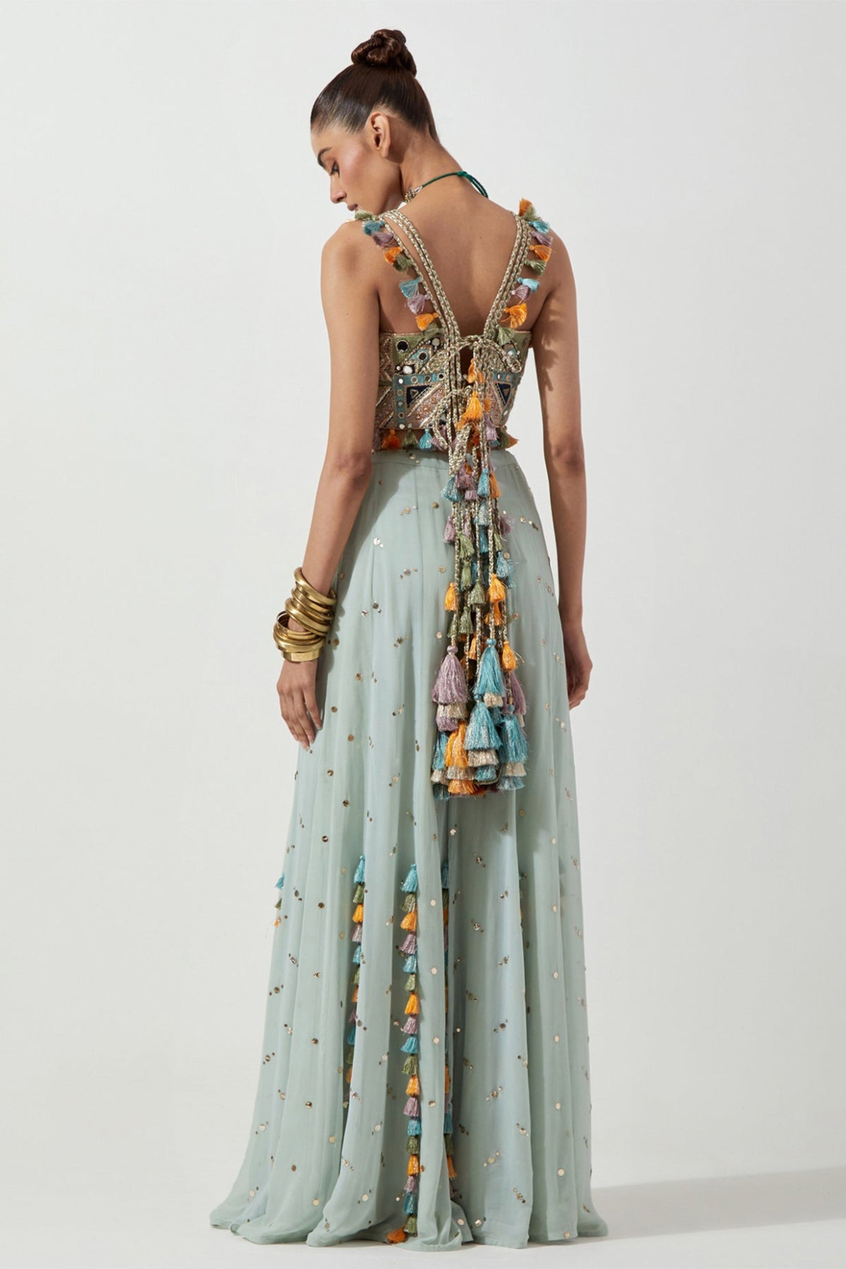 POWDER BLUE CHOLI WITH GEORGETTE SHARARA