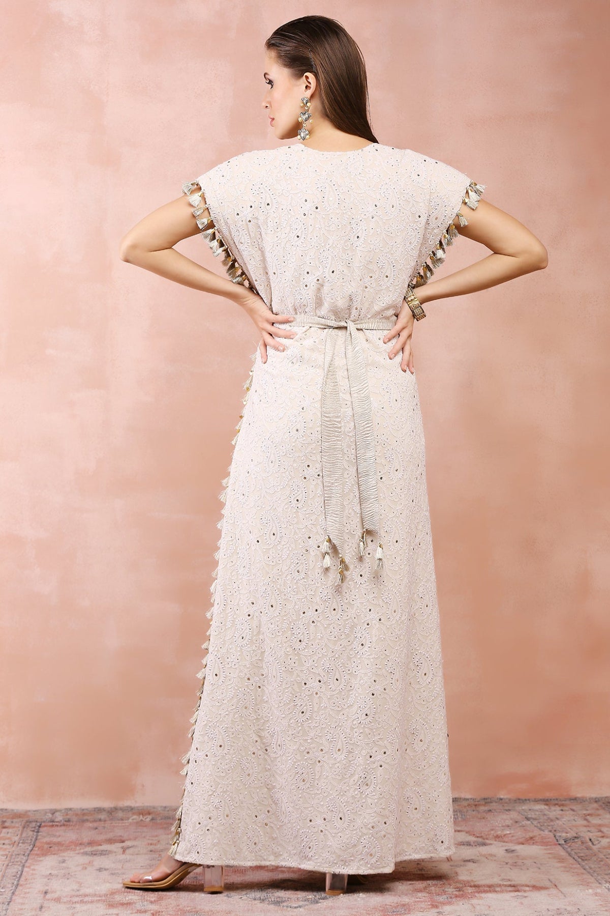 CREAM JACKET WITH CRUSHED TISSUE BUSTIER AND PANT