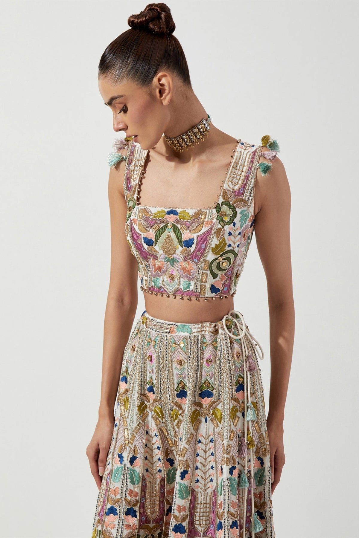 OFF WHITE EMBROIDERED CHOLI & SHARARA