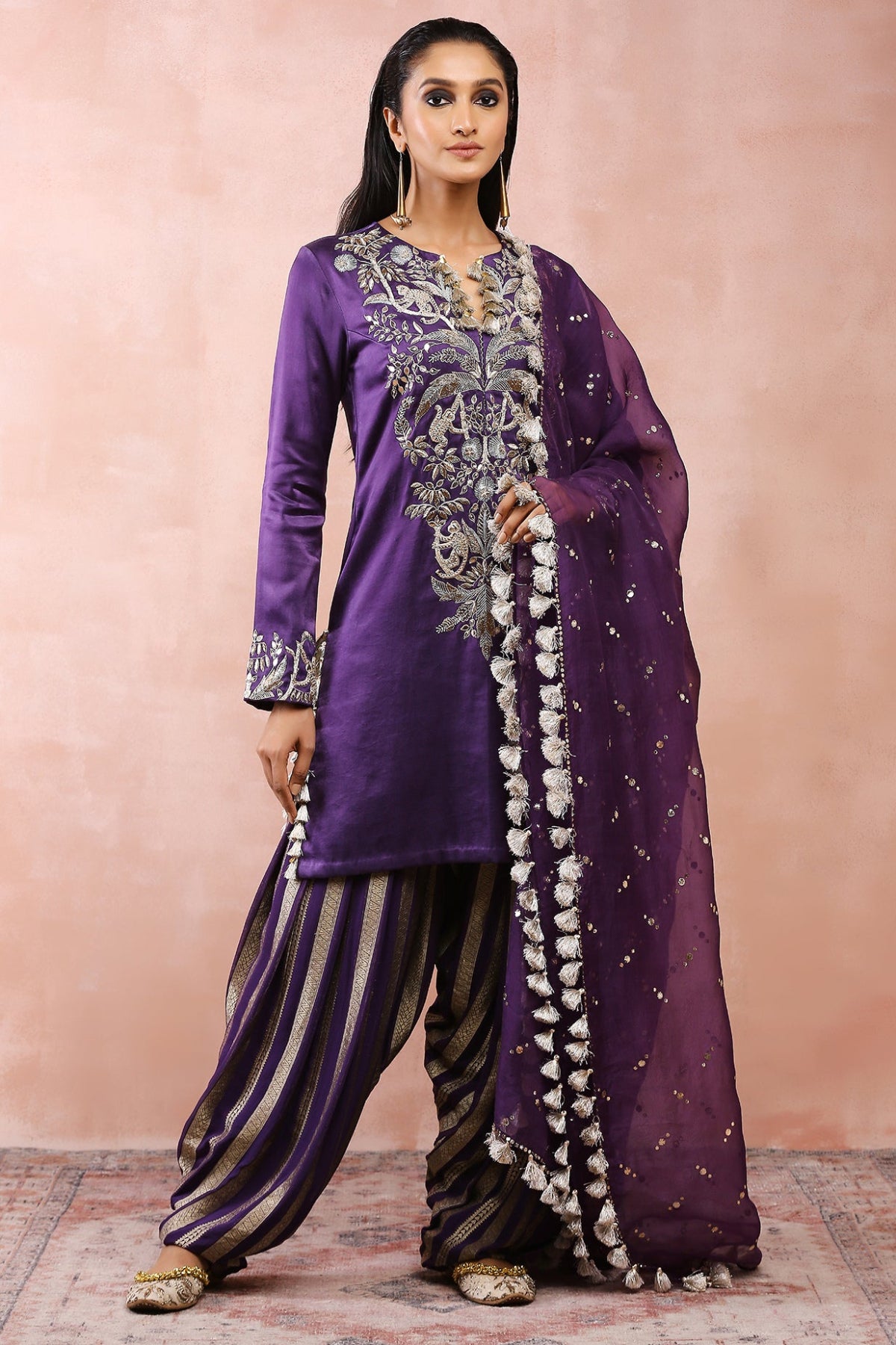PURPLE EMBROIDERED KURTA WITH SALWAR AND DUPATTA