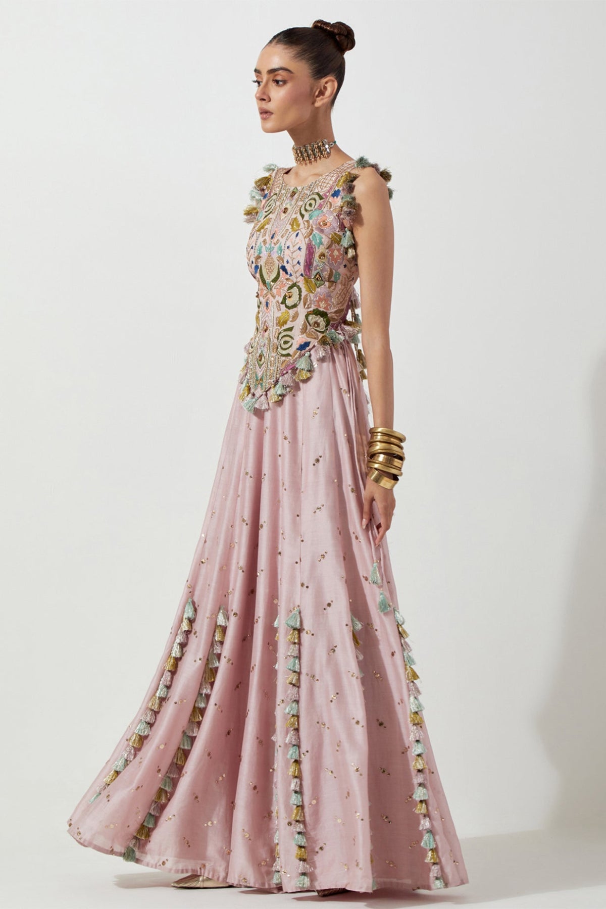 ONION PINK CHOLI & MUKAISH SILKMUL SHARARA