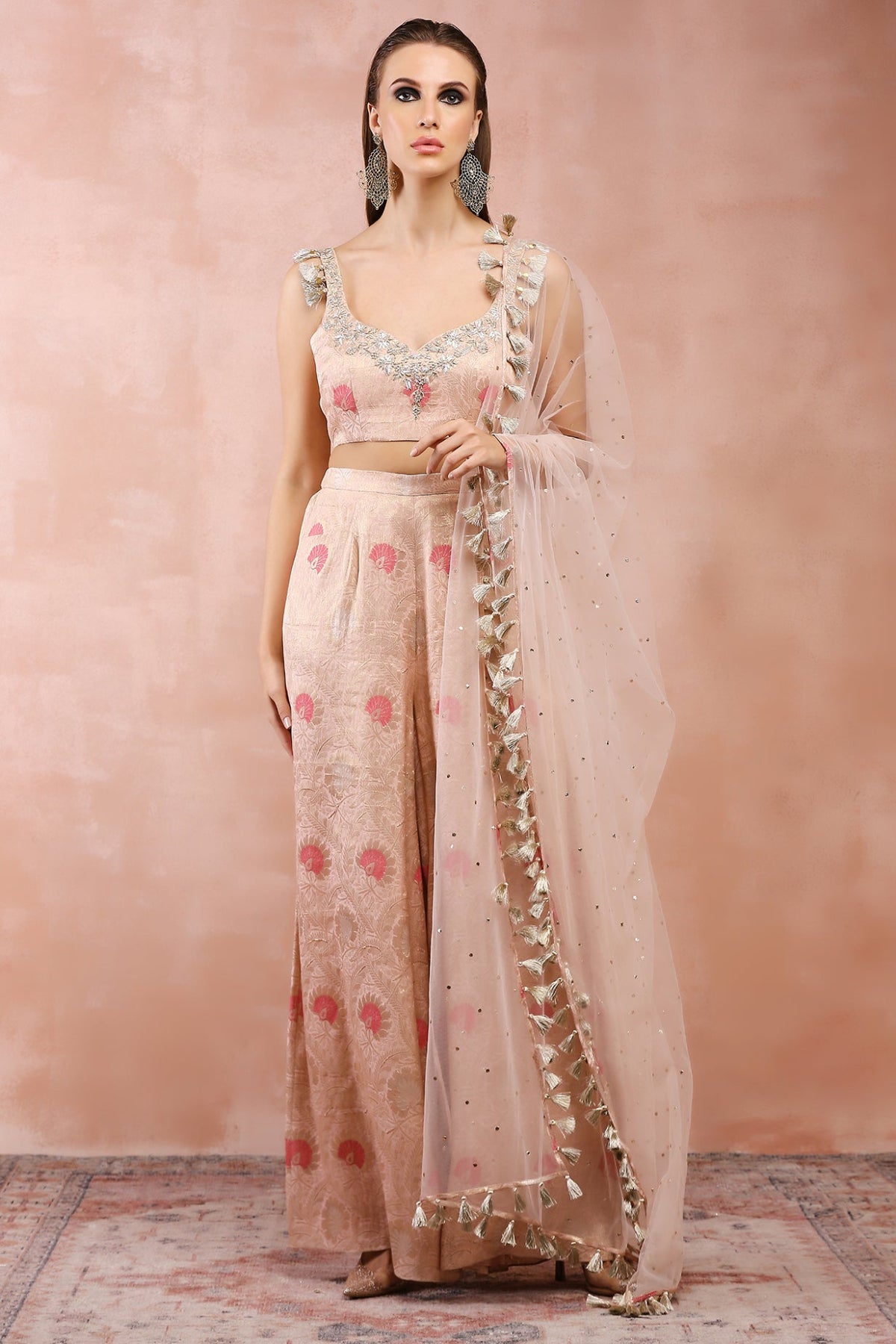 ROSE PINK EMBROIDERED CHOLI AND PALAZZO WITH DUPATTA