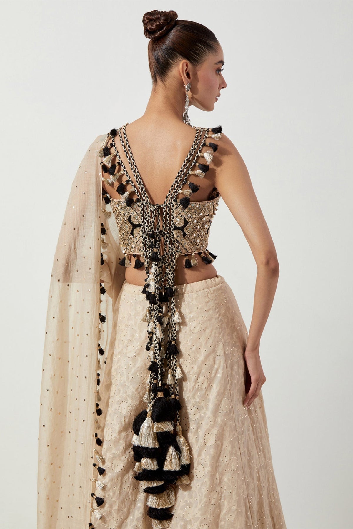 STONE EMBROIDERED CHOLI AND LEHENGA WITH MUKAISH MUL DUPATTA