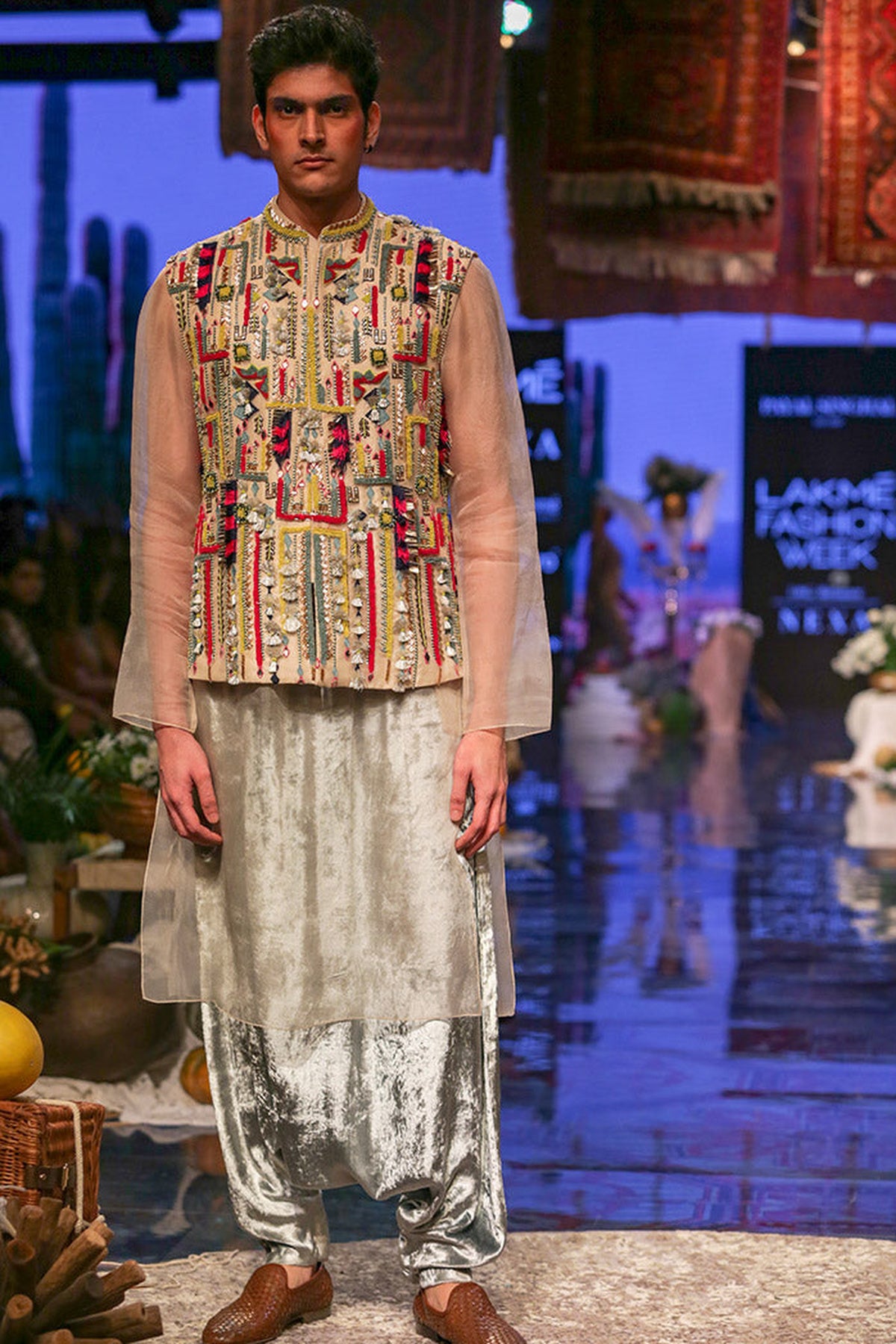 UMAIR STONE ORGANZA BANDI AND KURTA WITH PERIWINKLE BLUE LOW CROTCH PANT
