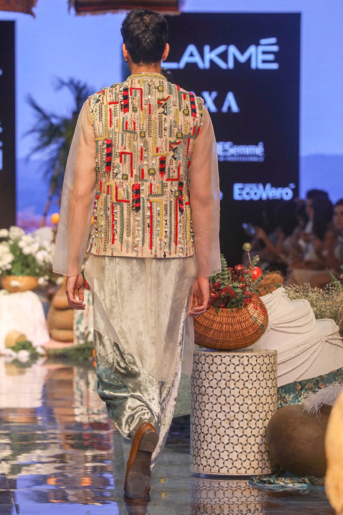UMAIR STONE ORGANZA BANDI AND KURTA WITH PERIWINKLE BLUE LOW CROTCH PANT