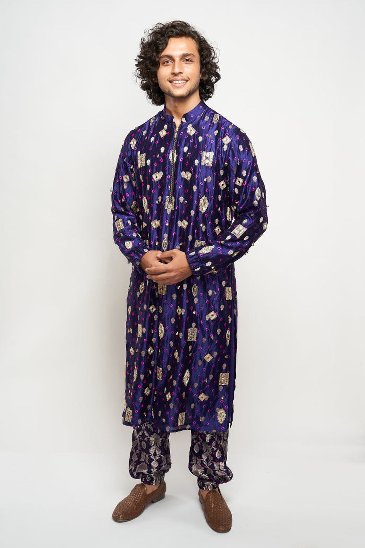 NEMAR COBALT BLUE COLOUR BANDHANI SILK EMBROIDERED KURTA AND JOGGER PANT