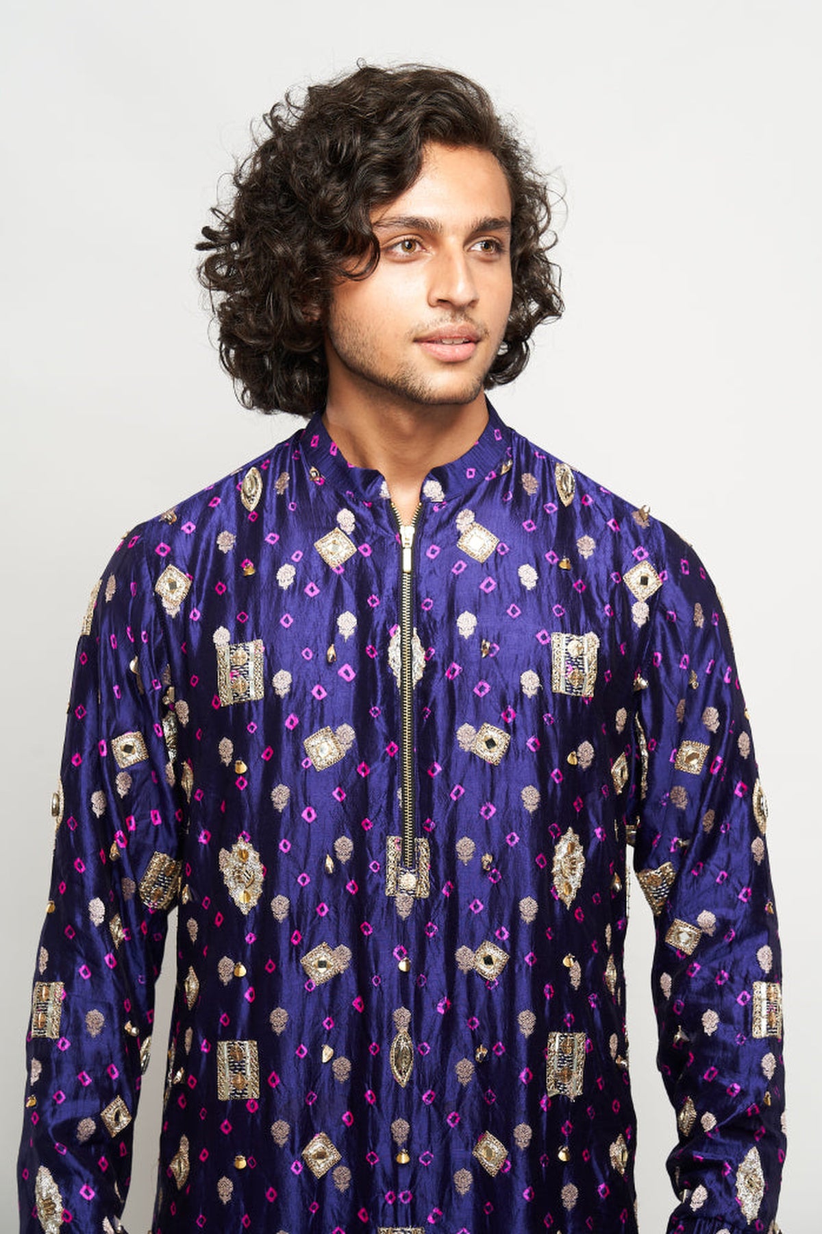 NEMAR COBALT BLUE COLOUR BANDHANI SILK EMBROIDERED KURTA AND JOGGER PANT