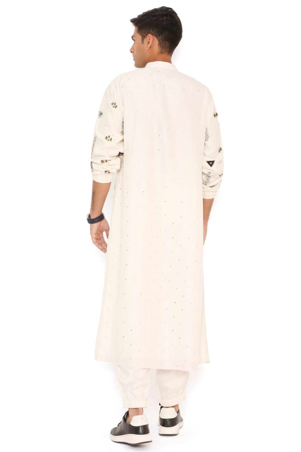 OFF WHITE ABLA SILK EMBROIDERED BOMBER KURTA WITH JOGGER PANT