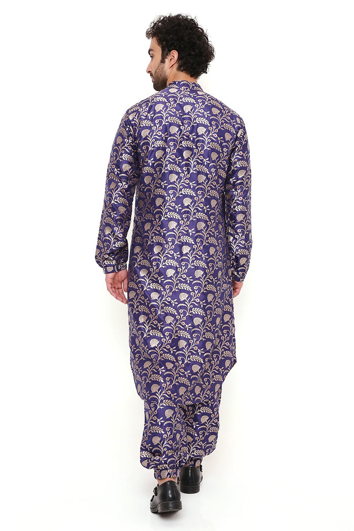 NAVY SILK BROCADE BOMBER KURTA WITH JOGGER PANT