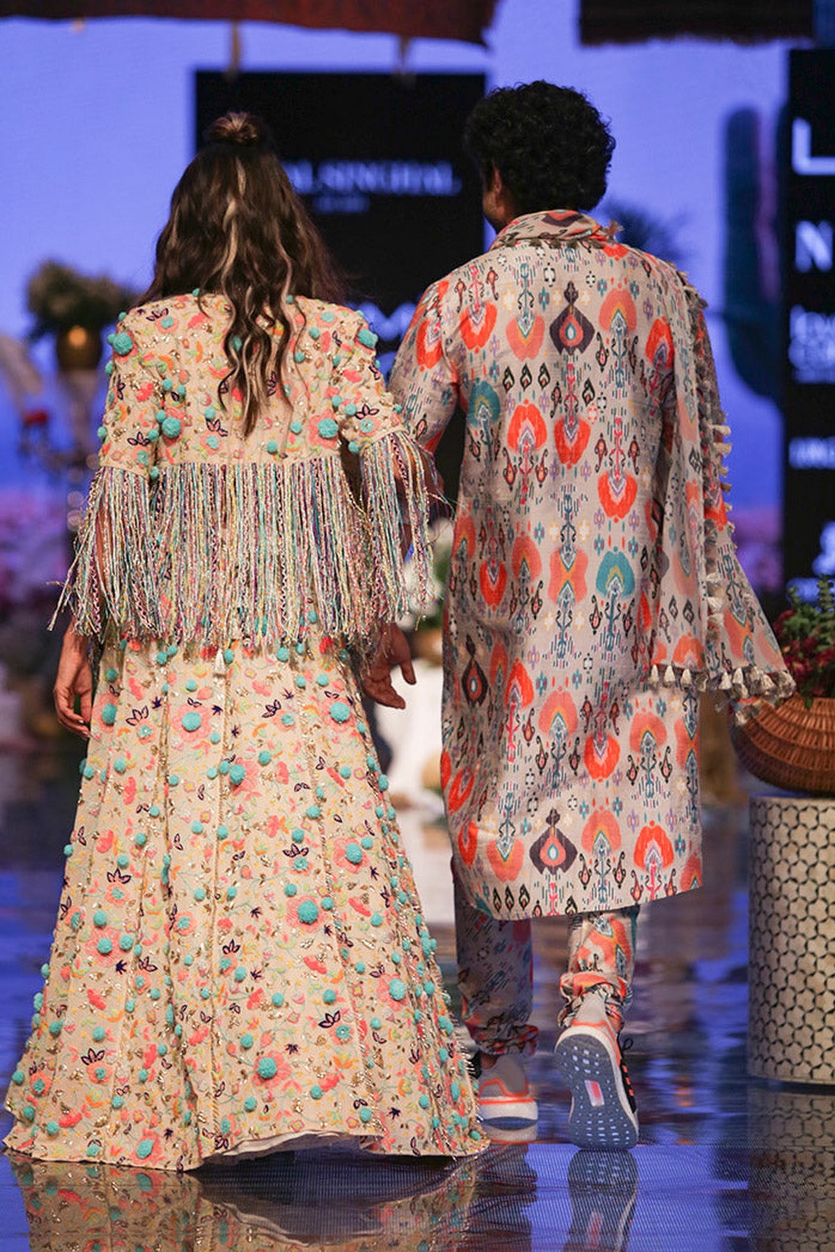 FARHAN in STONE PRINTED DUPION SILK KURTA AND CHURIDAR WITH GEORGETTE DUPATTA