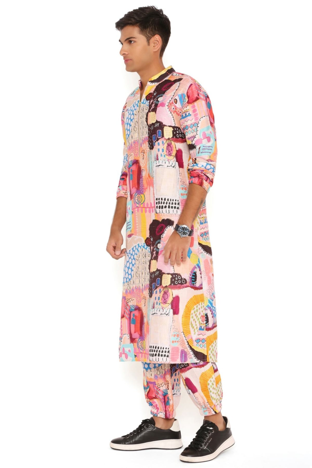 TRANCE PRINT DUPION SILK BOMBER KURTA WITH JOGGER PANT