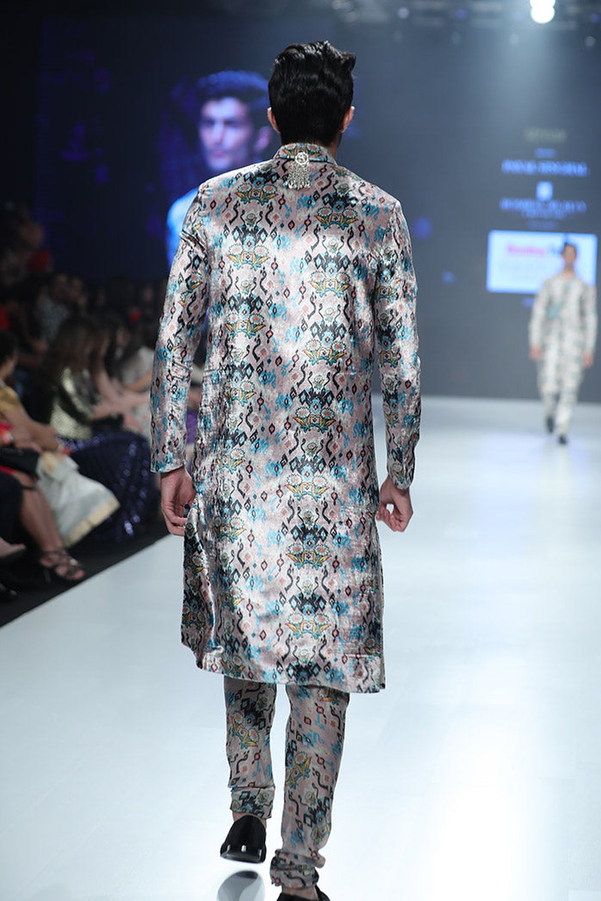 AZAM PINK PRINTED VELVET SHERWANI WITH SILKMUL CHURIDAR