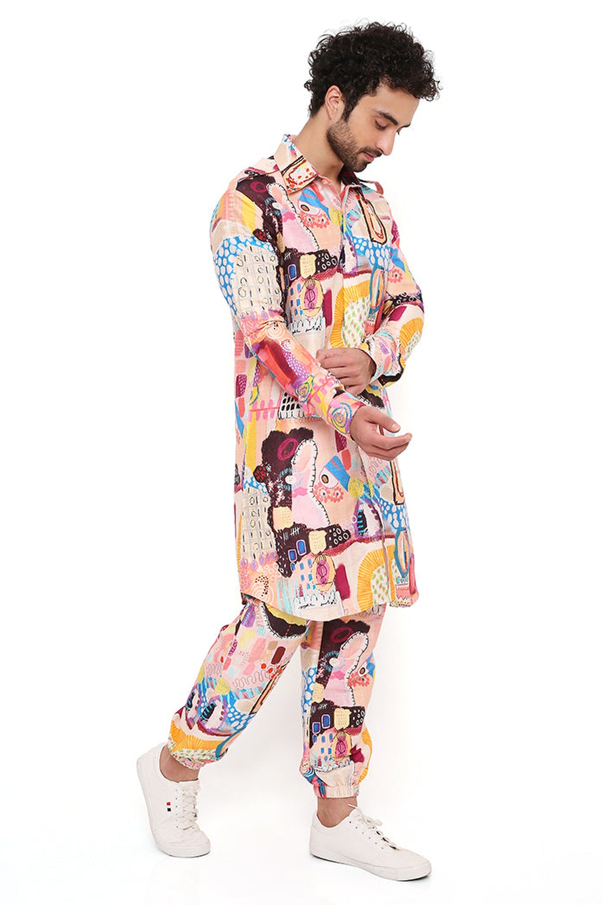 TRANCE PRINT DUPION SILK PATHANI KURTA WITH JOGGER PANT