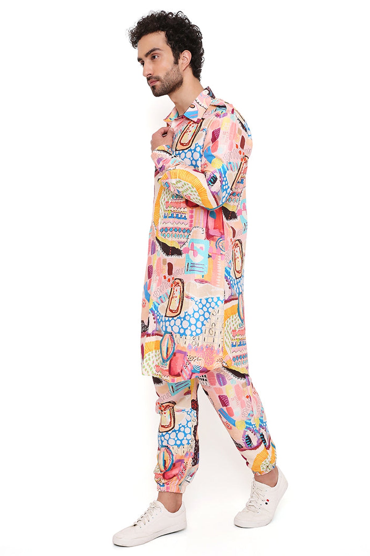 TRANCE PRINT DUPION SILK PATHANI KURTA WITH JOGGER PANT