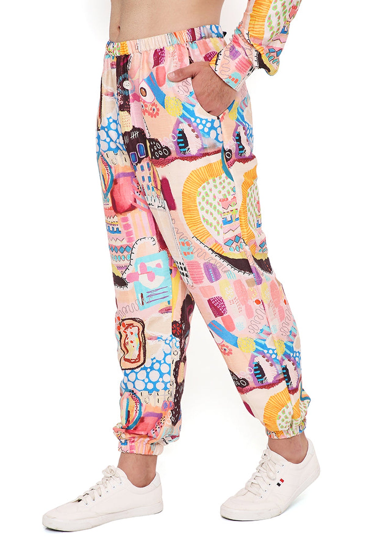 TRANCE PRINT DUPION SILK PATHANI KURTA WITH JOGGER PANT