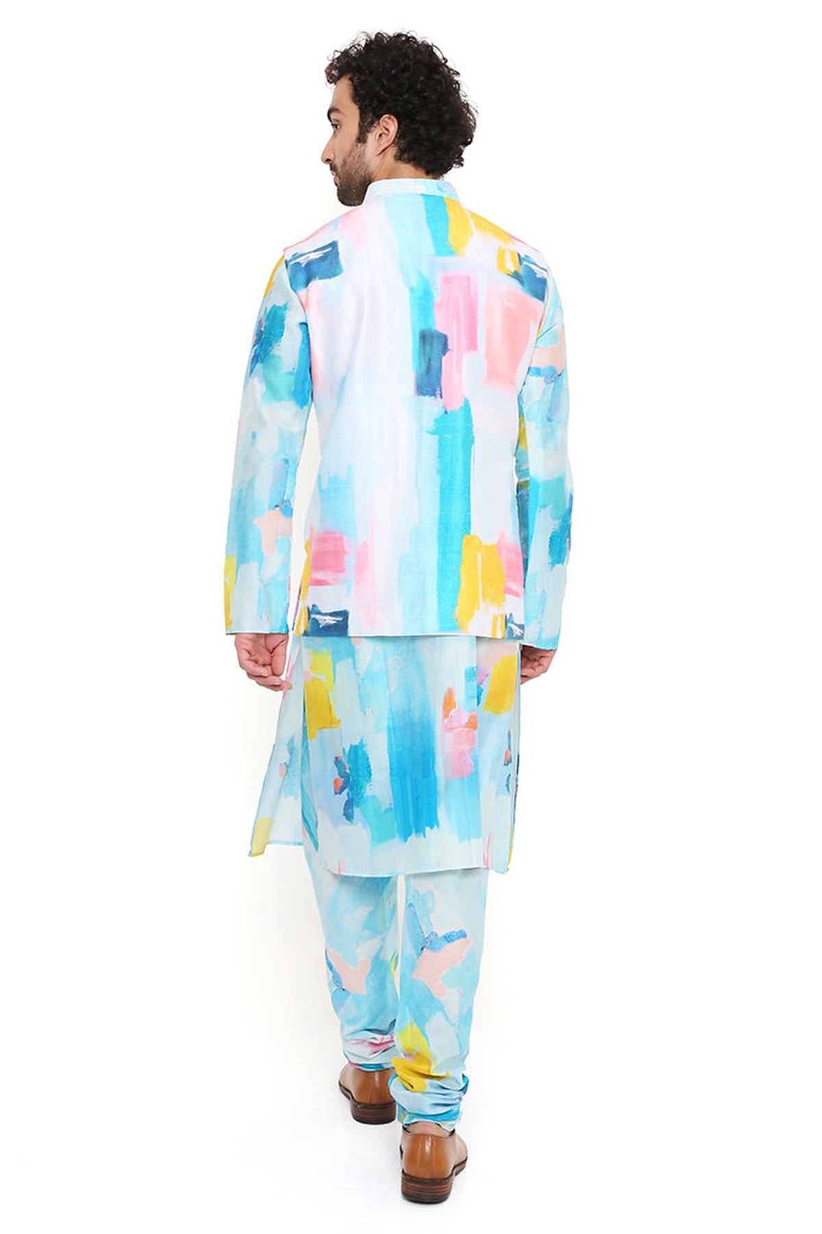 PAINTERLY PRINT DUPION SILK BANDI WITH SILKMUL KURTA AND CHURIDAR