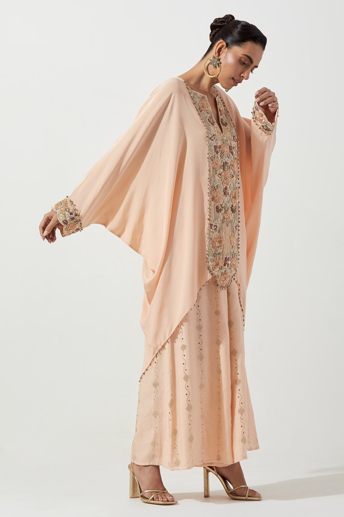 Peachy Pink Kaftan With Palazzo