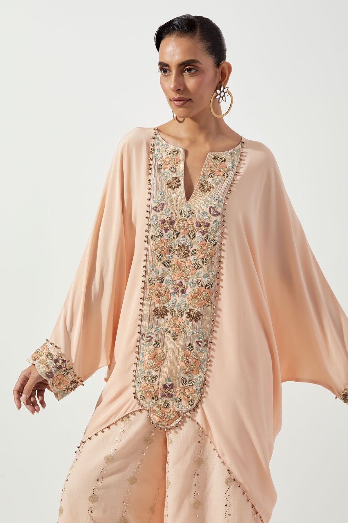 Peachy Pink Kaftan With Palazzo