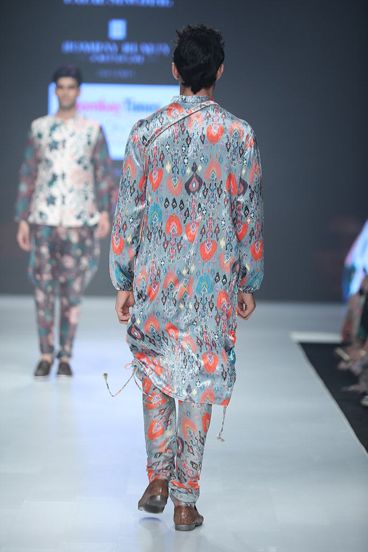 AZIZ BLUE PRINTED VELVET KURTA AND SILKMUL CHURIDAR