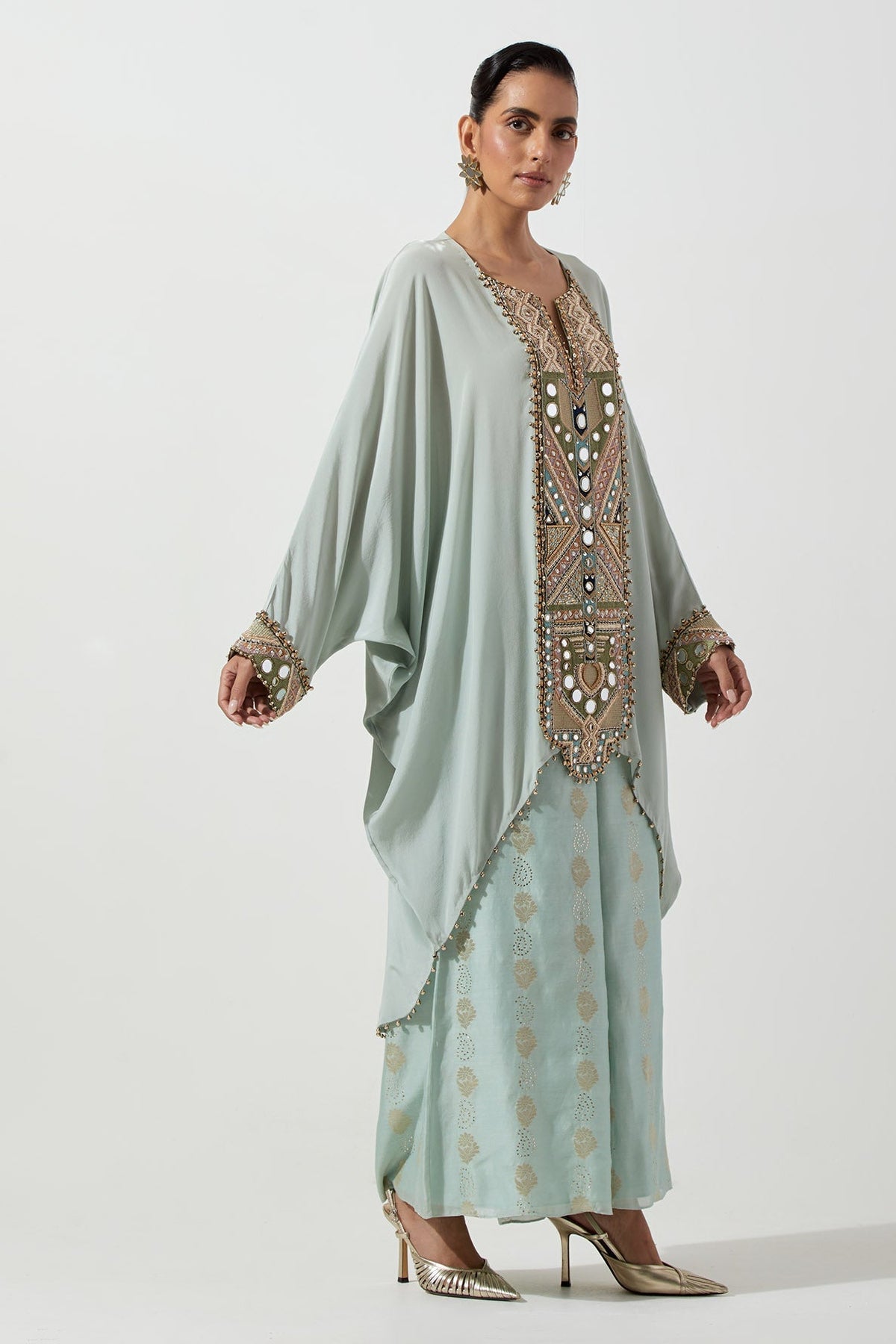 Powder Blue Crepe Cowl Top And Palazzo