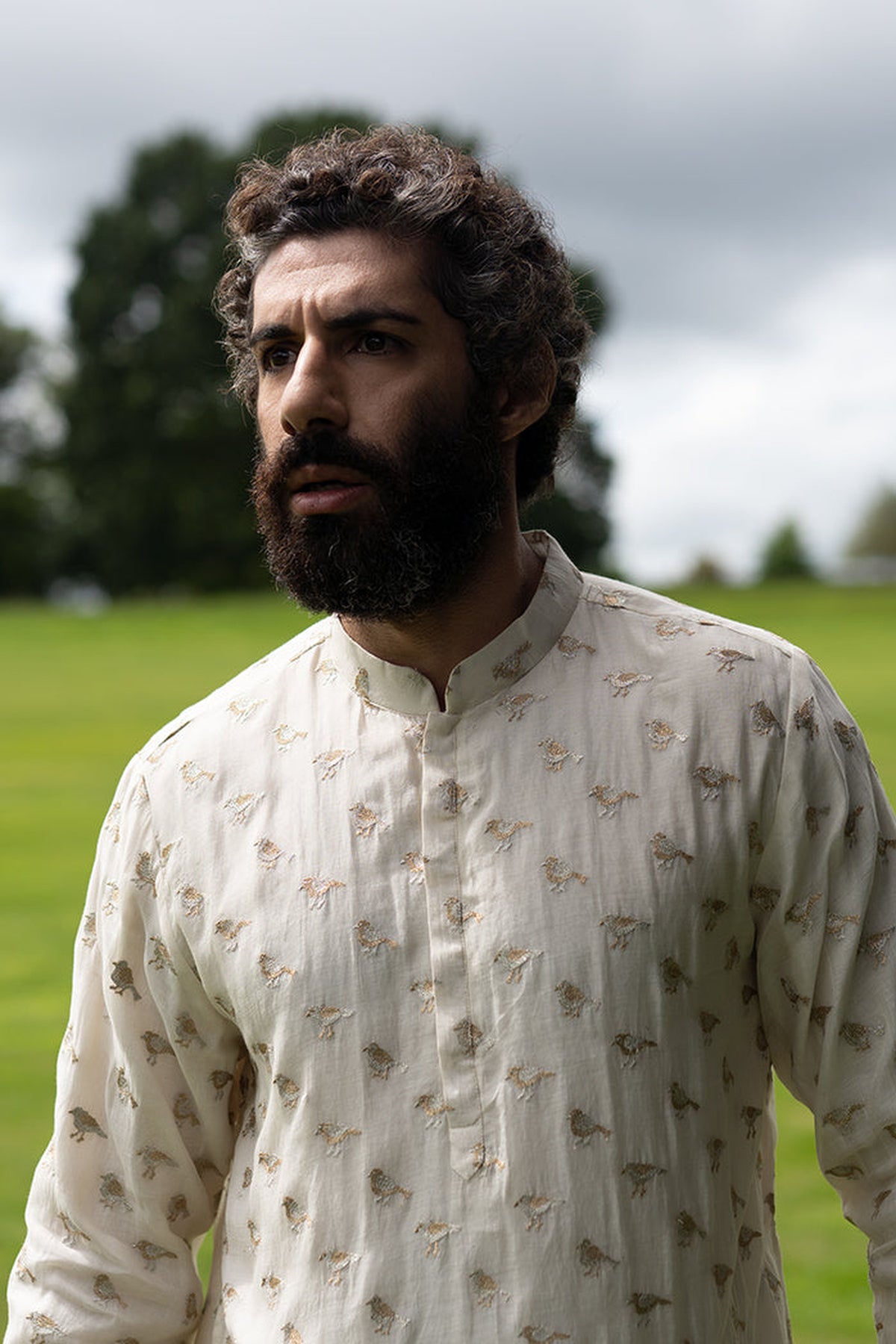 TAISH COLLECTION - CREAM COLOUR ORGANZA KURTA WITH CREAM COLOUR COTTON SILK CHURIDAR