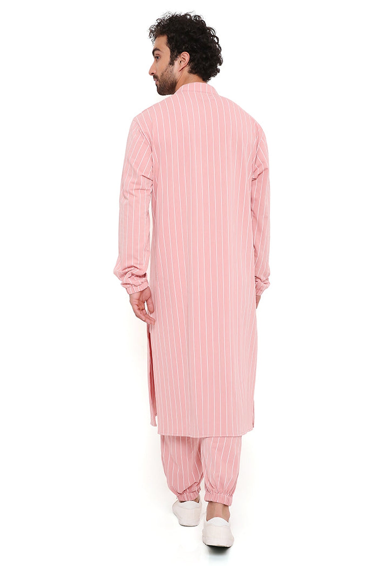 ROSE PINK STRIPE LYCRA BOMBER KURTA WITH JOGGER PANT