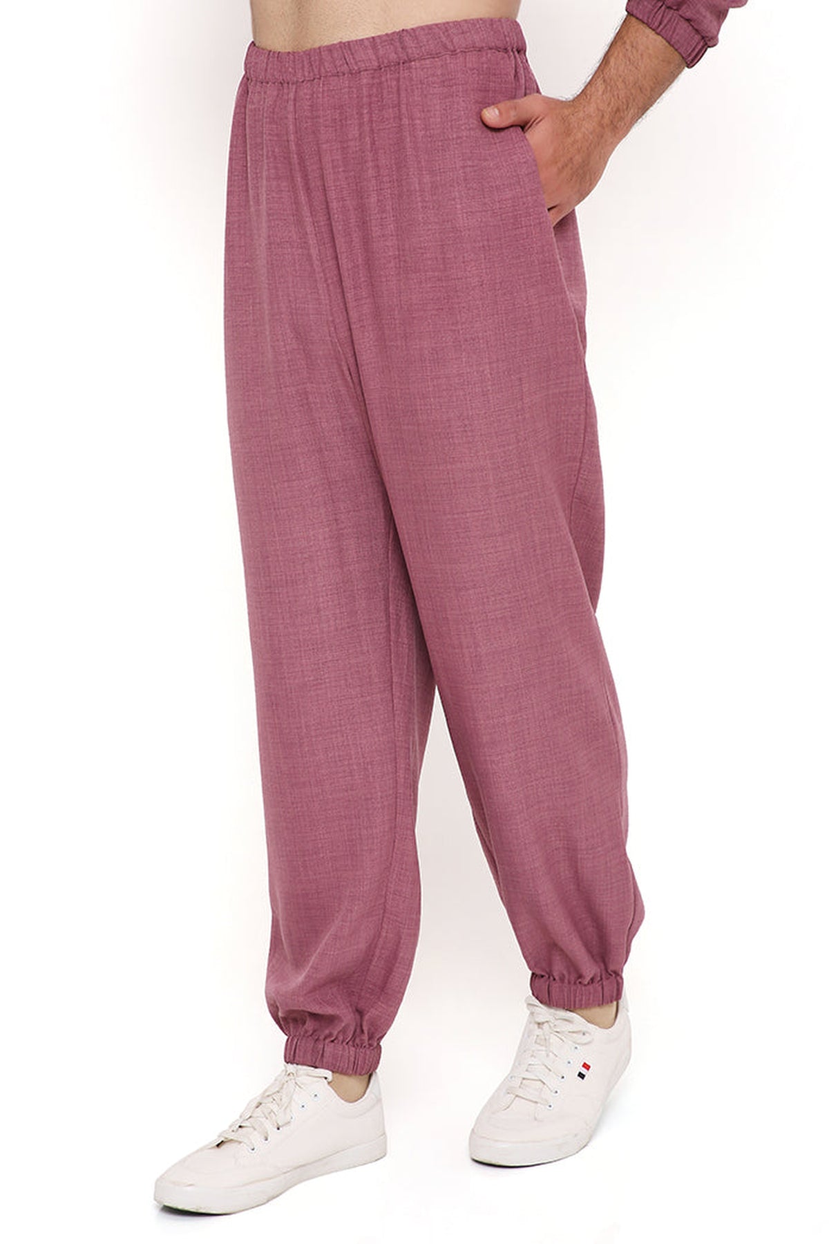 ONION PINK SOFT LINEN BOMBER KURTA WITH JOGGER PANT