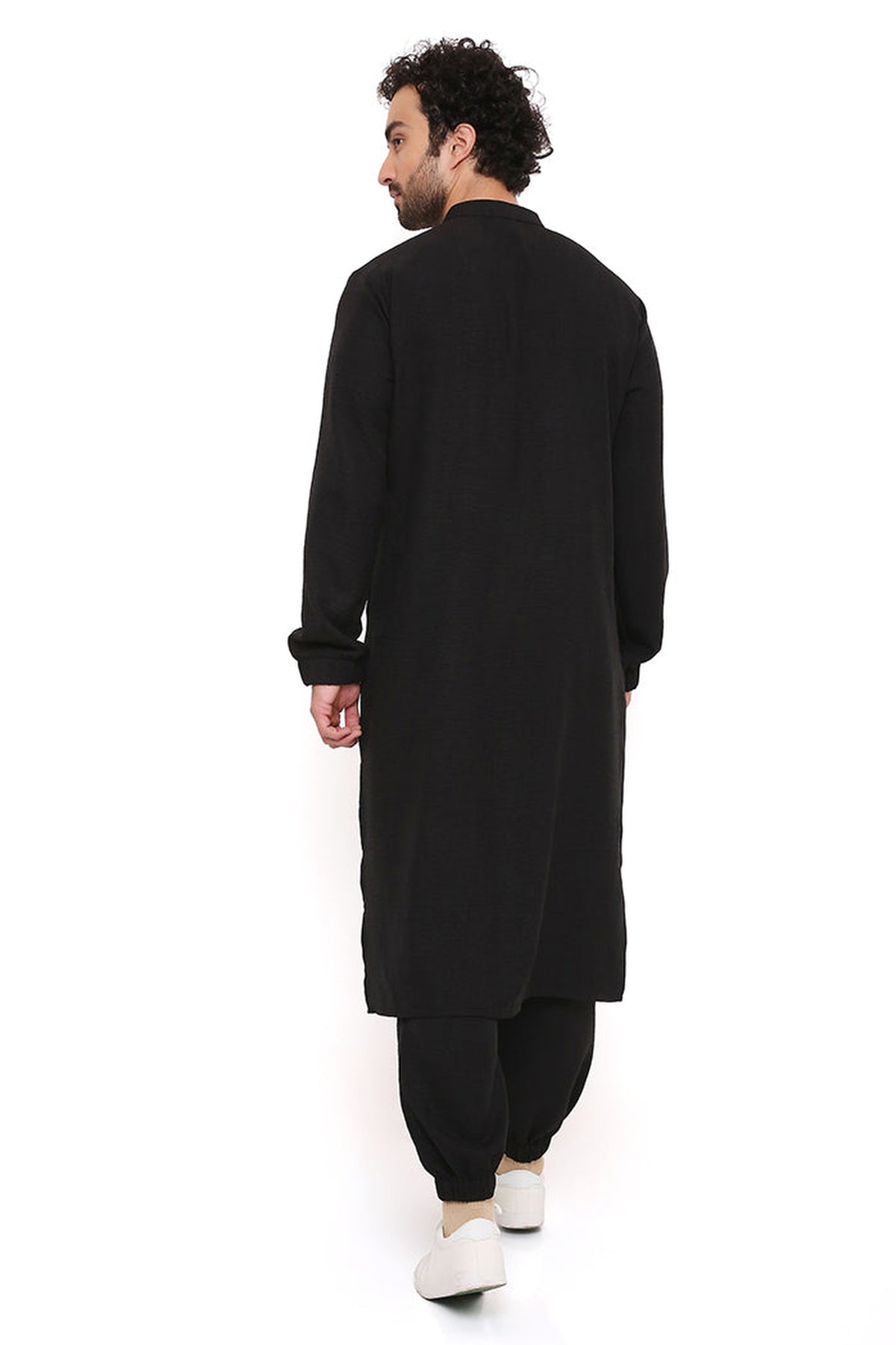 BLACK SOFT LINEN BOMBER KURTA WITH JOGGER PANT
