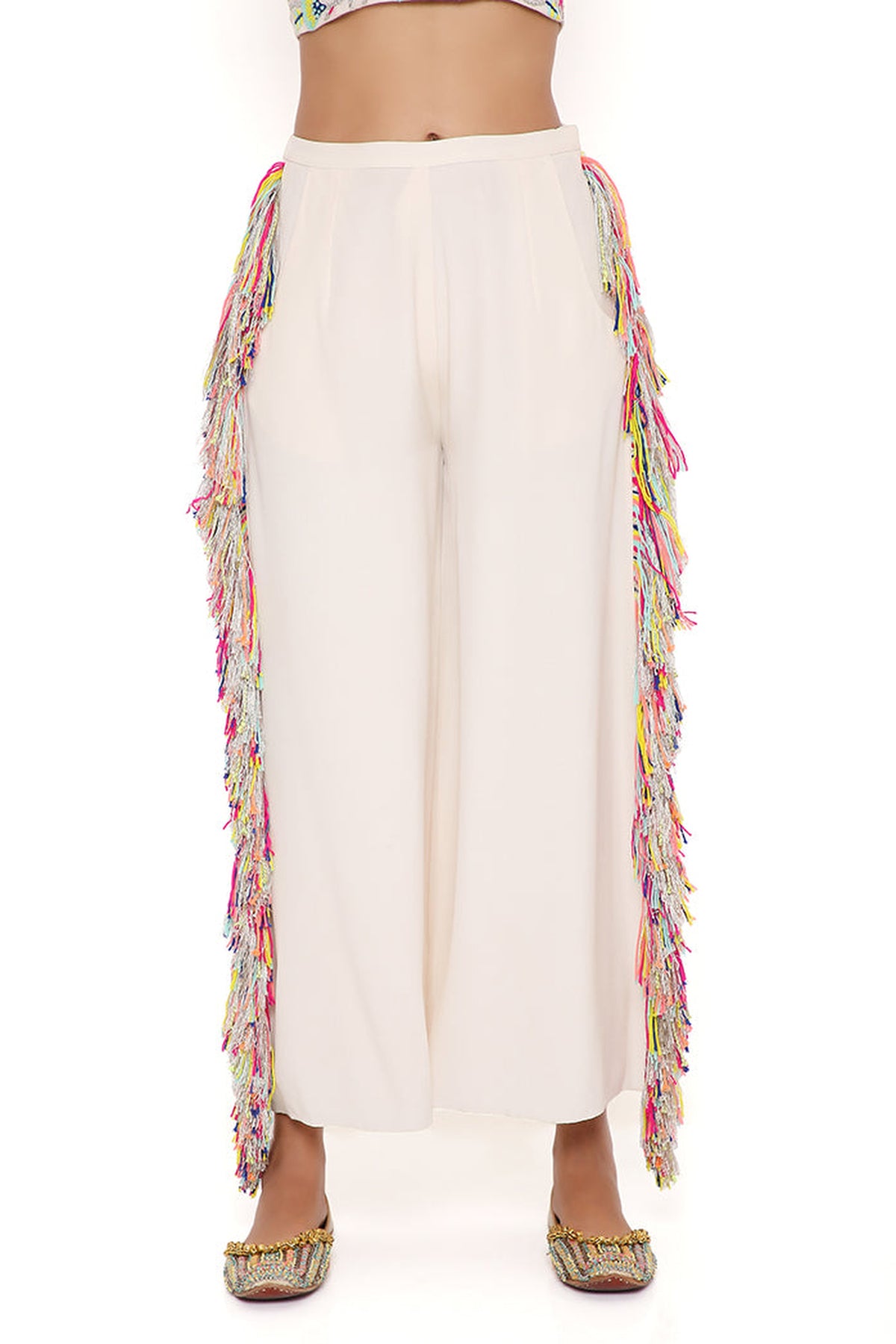RENE STONE GEORGETTE EMBROIDERED BUSTIER WITH PLAIN CROPPED CULOTTE PANTS
