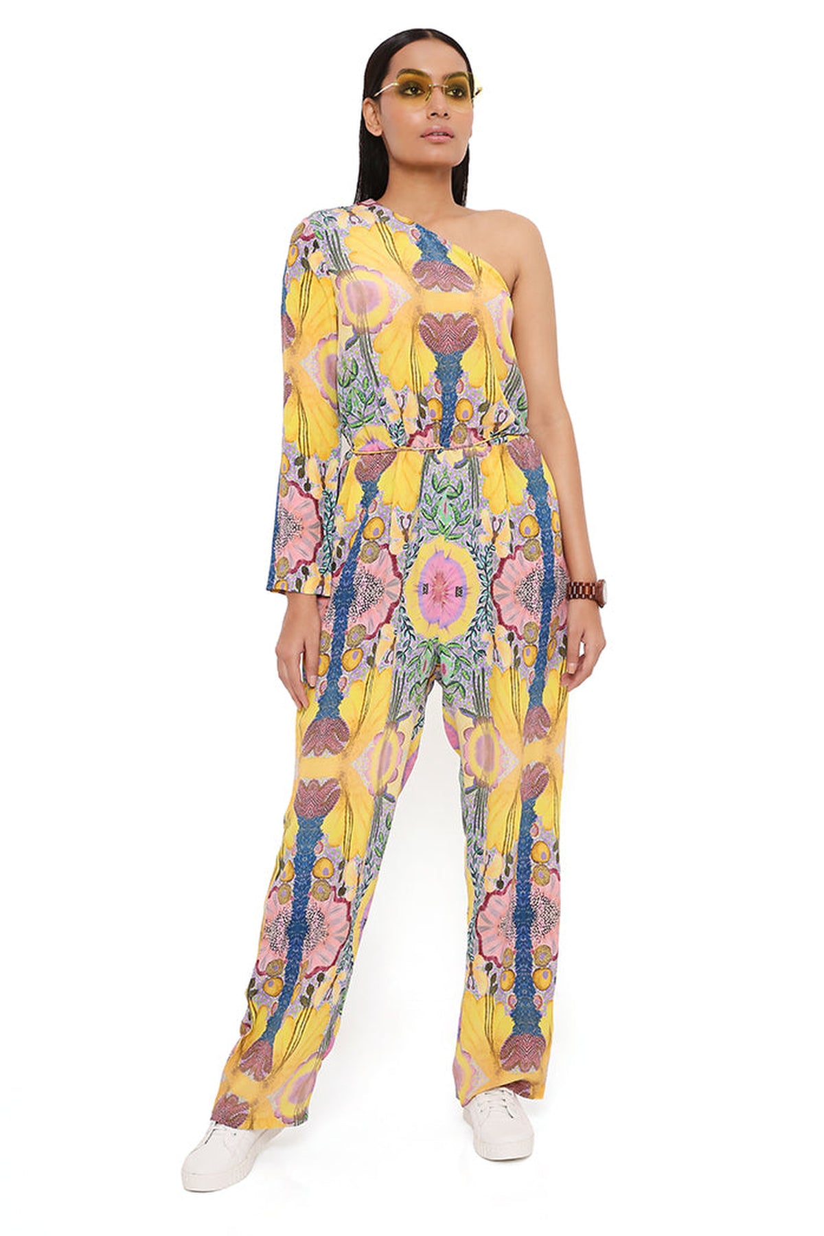 YELLOW ENCHANTED PRINT CREPE JUMPSUIT