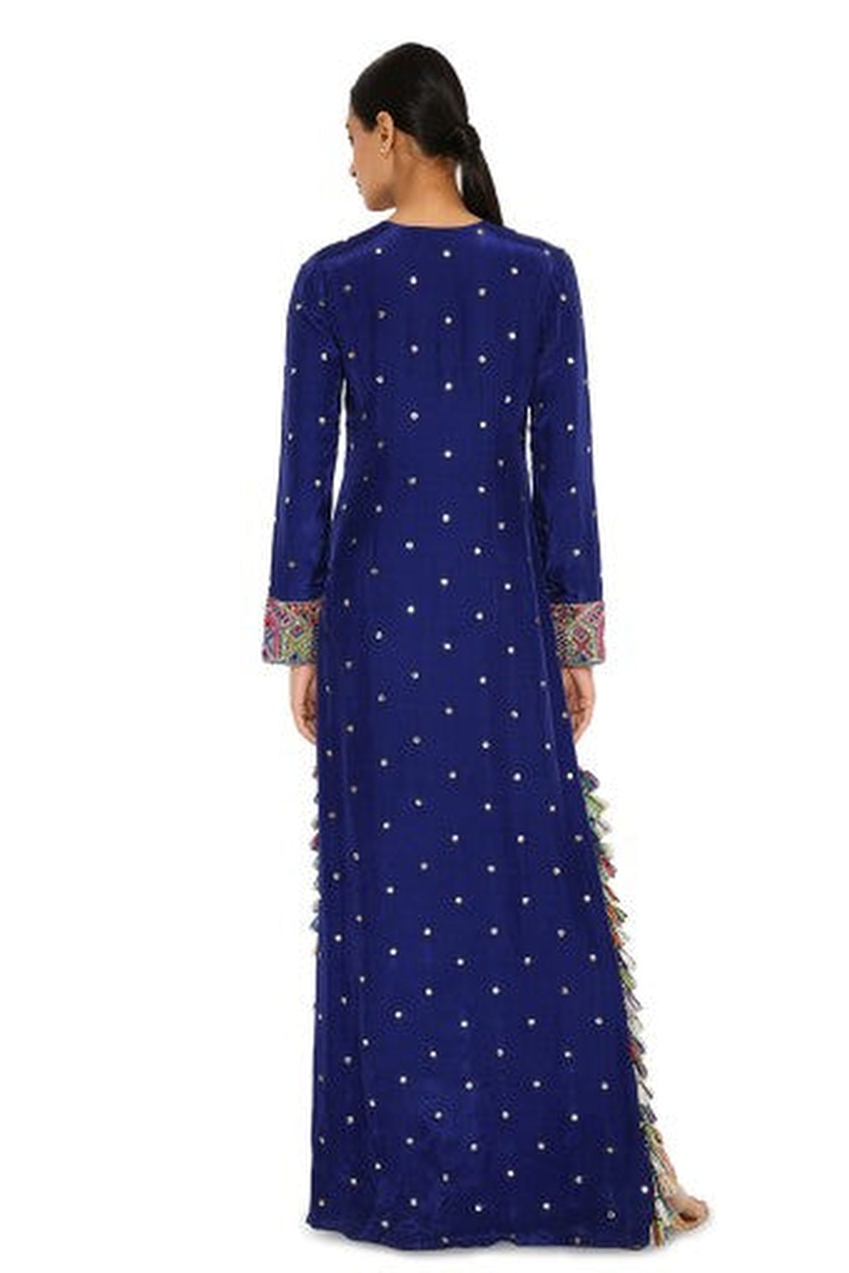Adira Midnight Blue Colour Mukaish Silk Embroidered Kaftan
