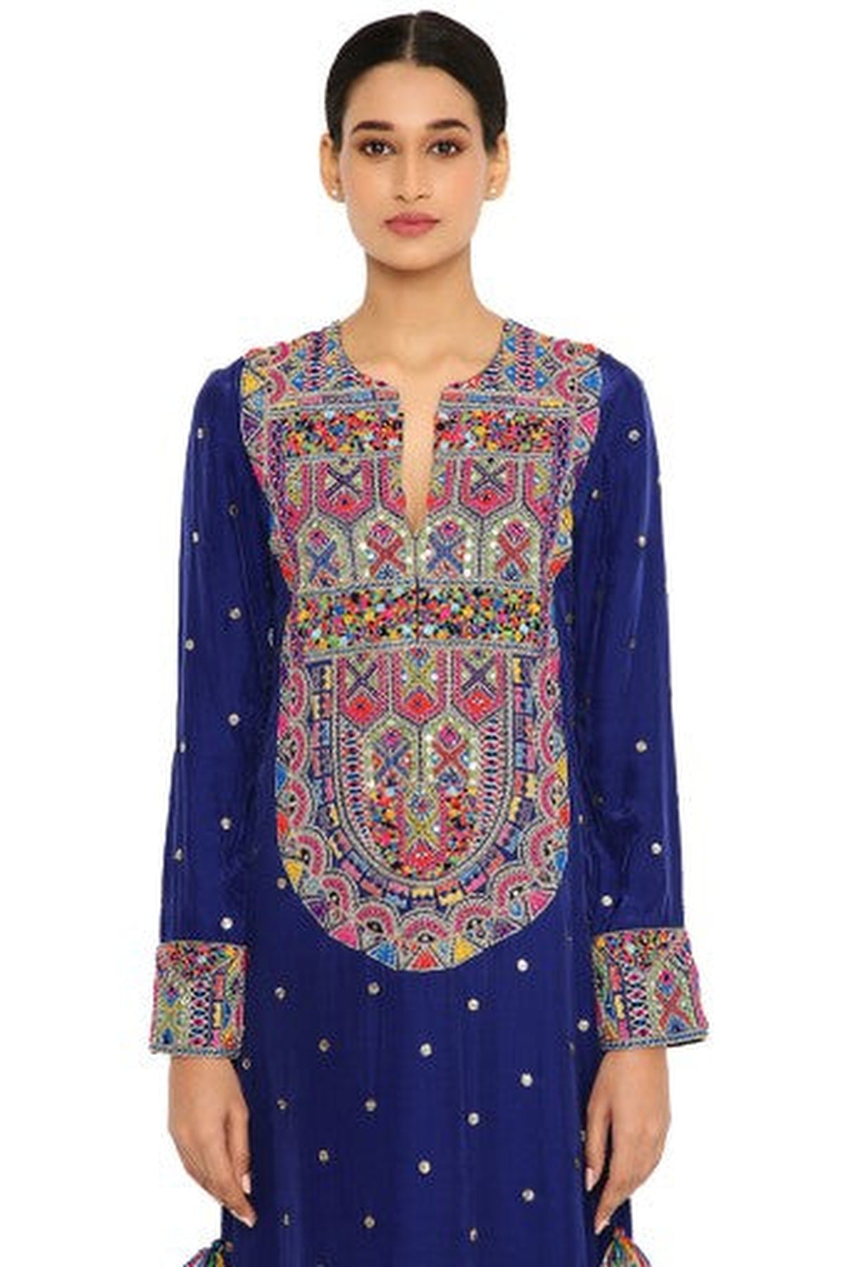 Adira Midnight Blue Colour Mukaish Silk Embroidered Kaftan