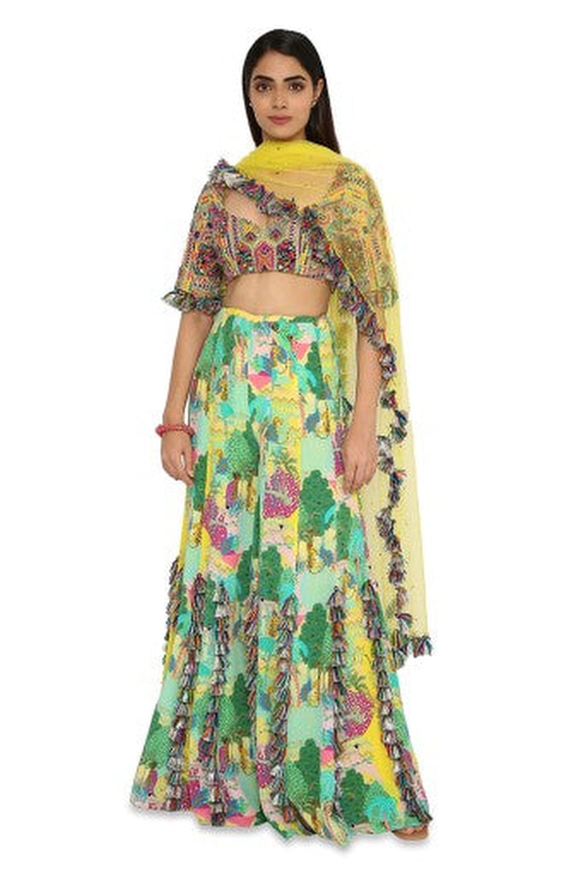 Adana Yellow Colour Georgette Embroidered Choli With Yellow Colour Sharara And Yellow Mukaish Organza Dupatta