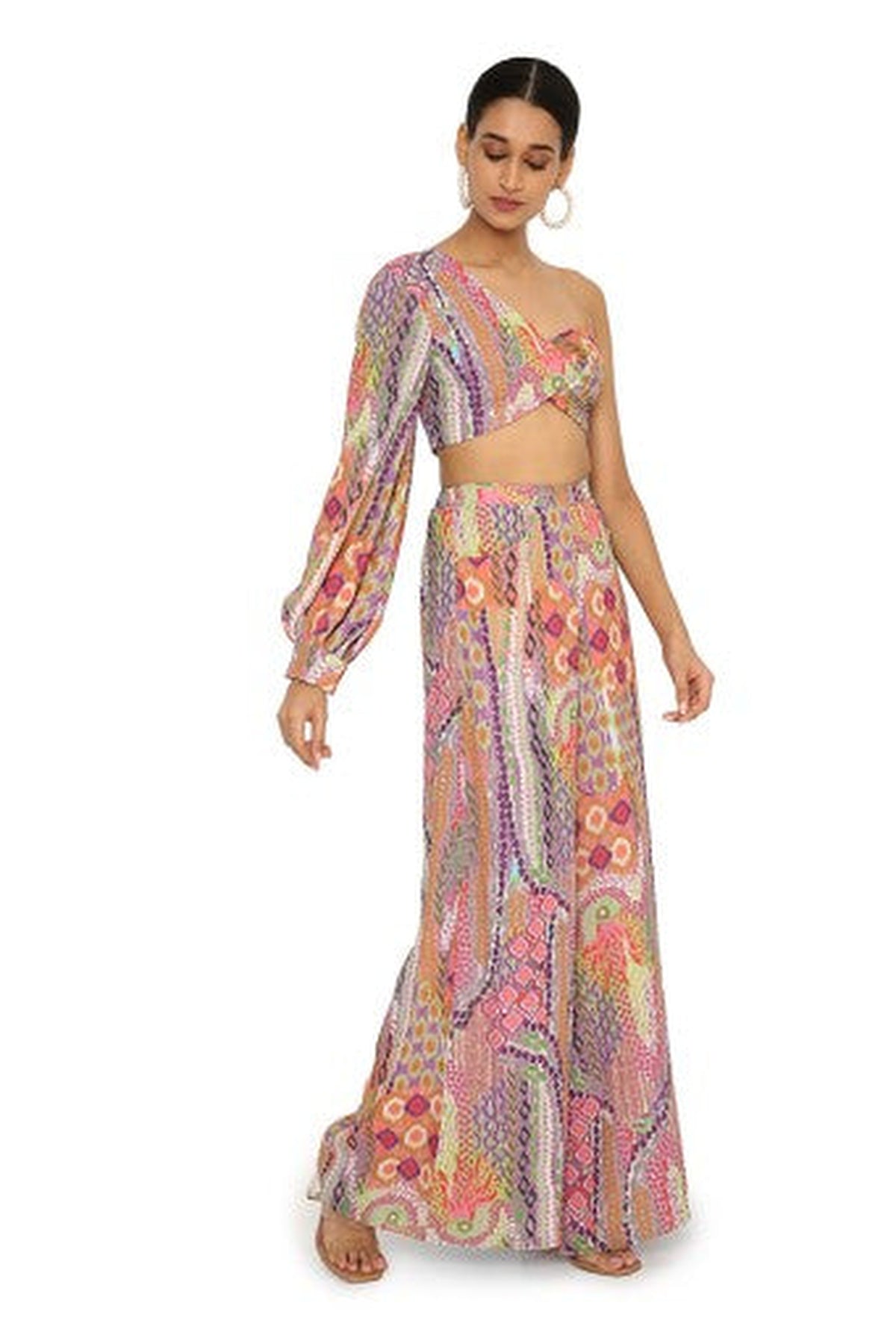 Juveria African Print Crepe One Shoulder Top With Palazzo