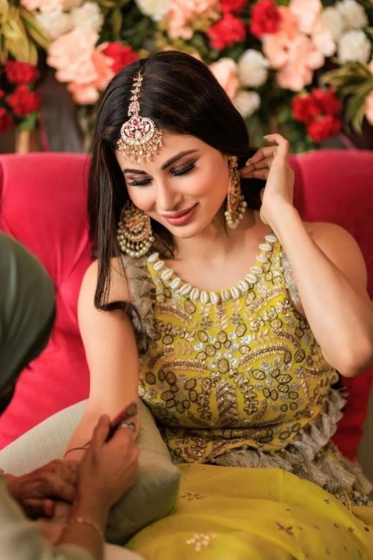 Mouni Roy in PS LIME GREEN EMBROIDERED LEHENGA