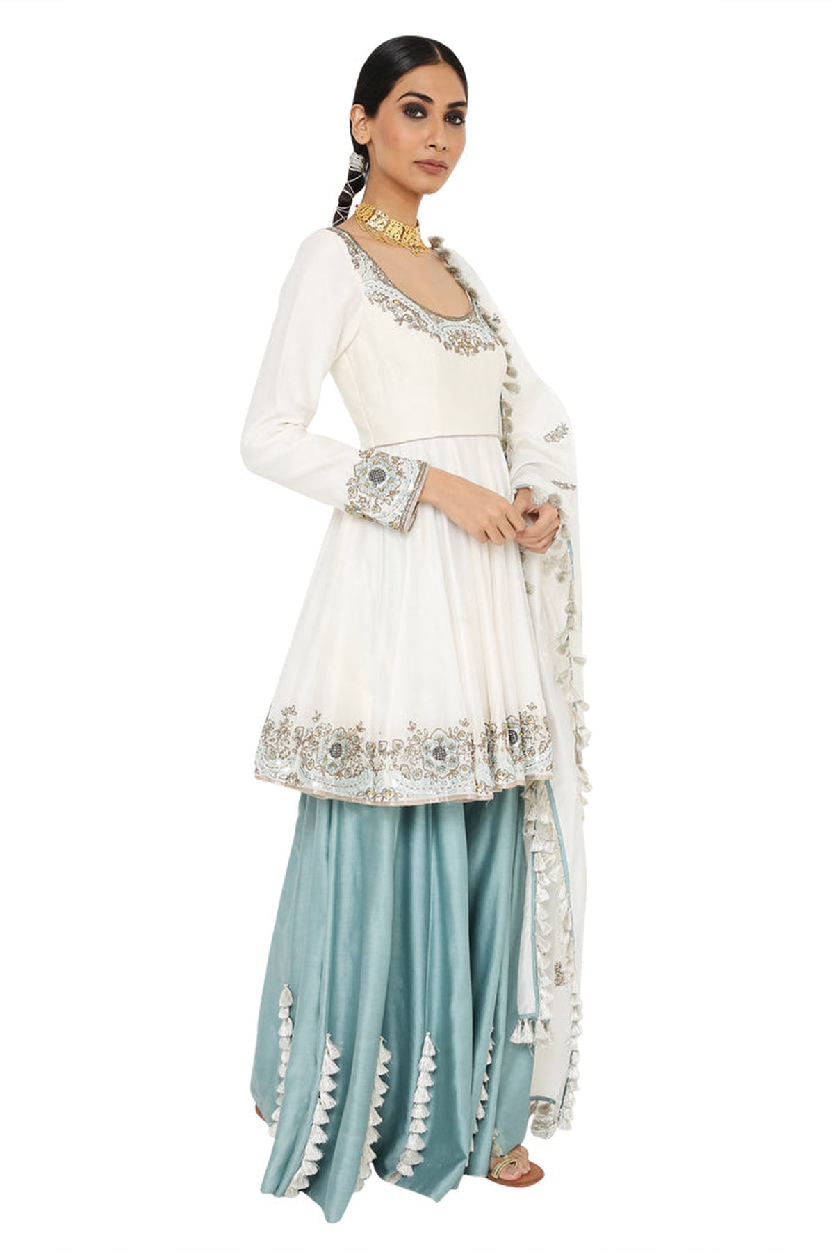 NAJMA OFF WHITE EMBROIDERED SHORT ANARKALI